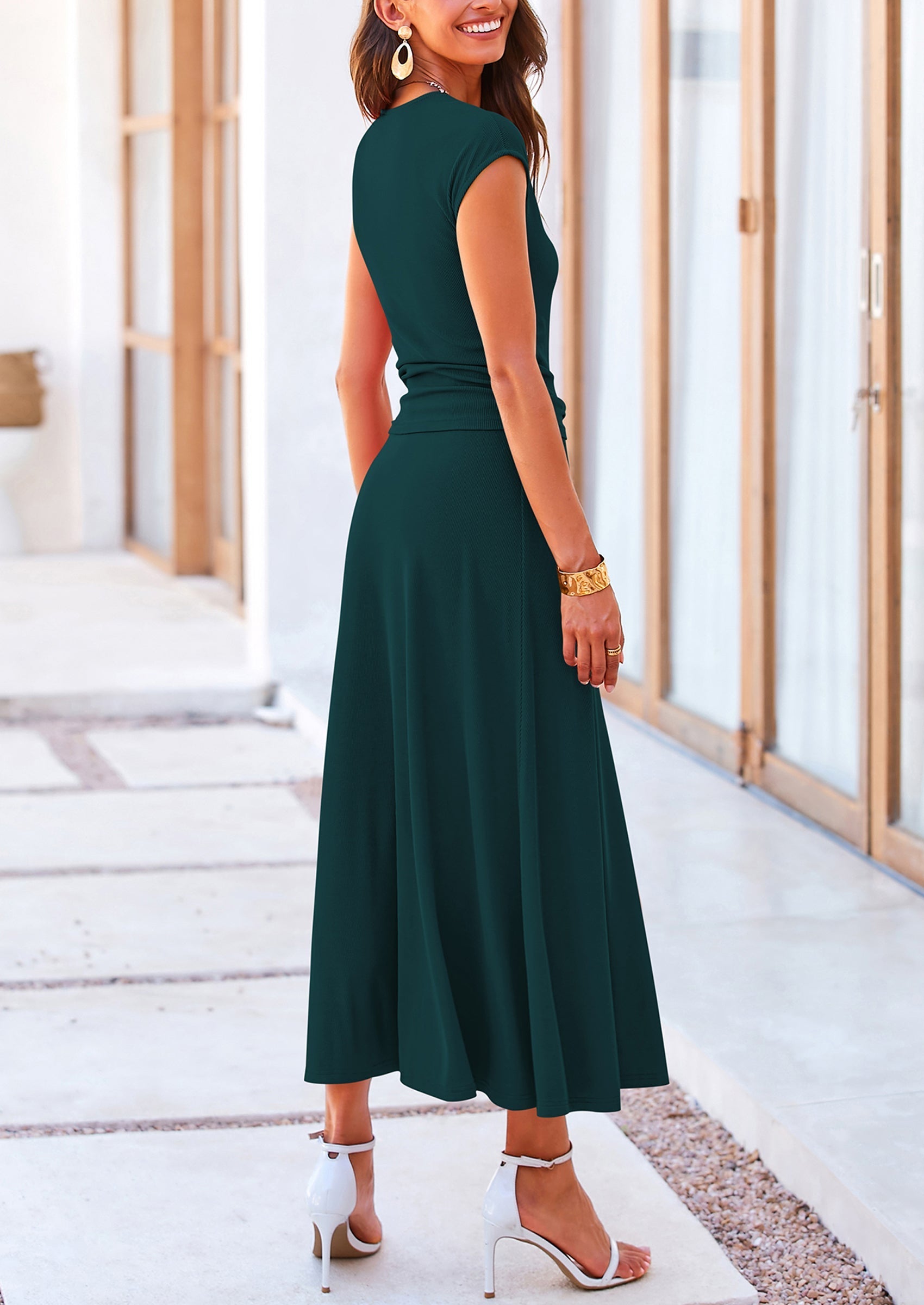 Osonn Summer Two Piece Skirt Set for Women Dressy Casual Knit Matching Travel Spring Vacation Lounge Outfits