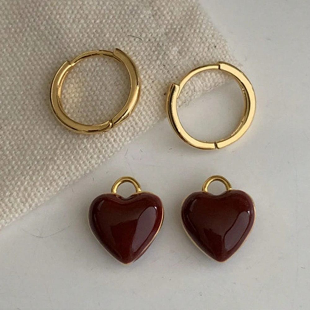 Red Heart Gold Hoop Earrings — image 3