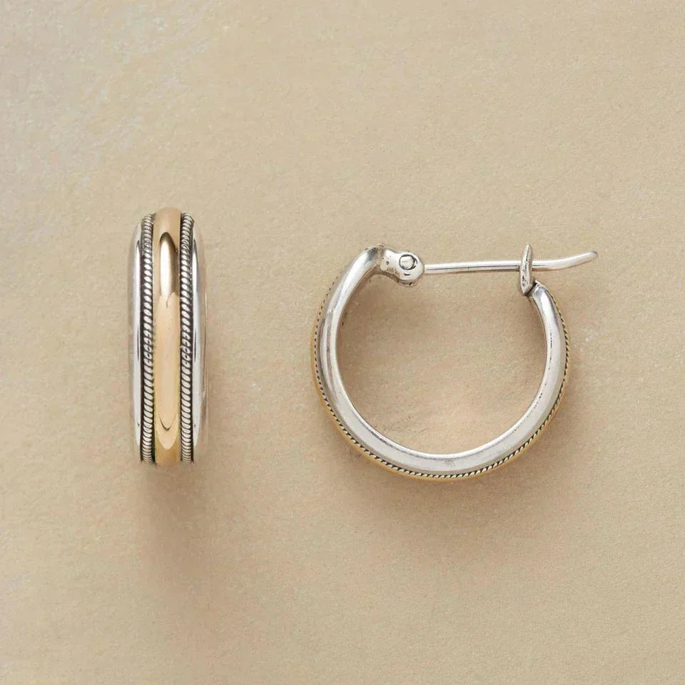 Dazzling Golden Line Silver Hoop Earrings — image 1