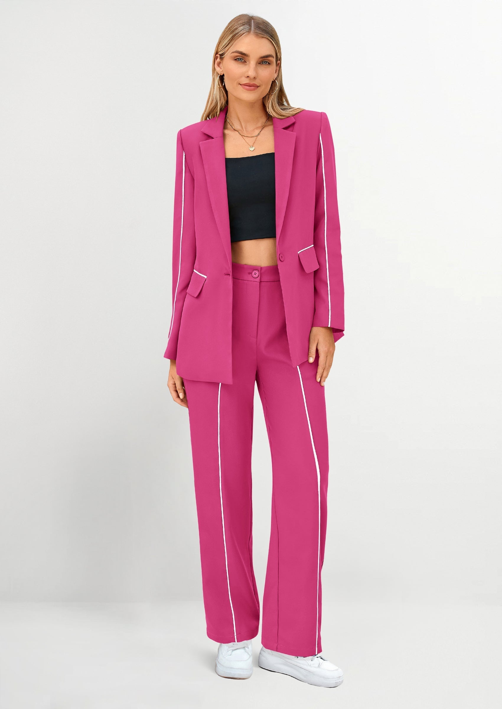 Osonn 2 Piece Blazer Outfits Business Casual Oversized Jacket Wide Leg Work Pants Dressy Suit Set