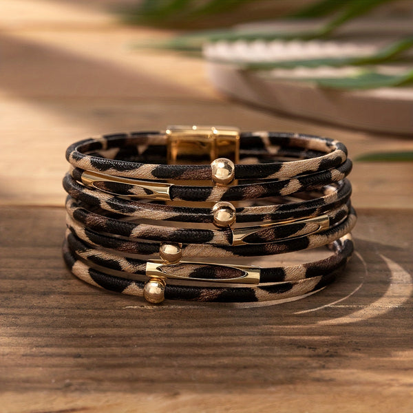 Leopard Leather Boho Bracelet — image 1