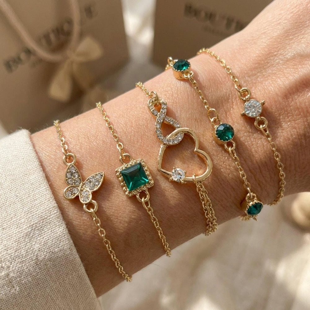 Hallow Heart Green Crystal Stone Bracelet Set — image 1