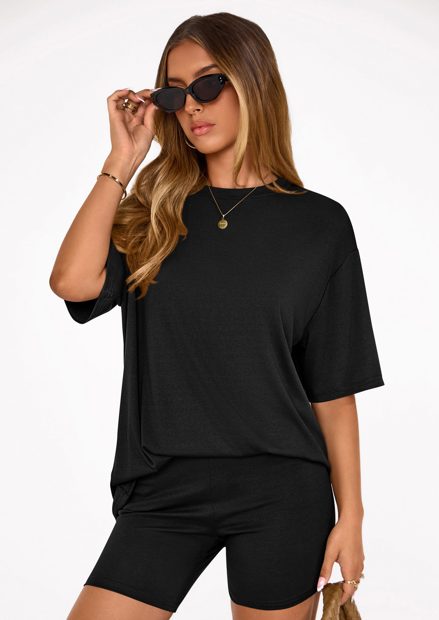 Osonn Women's Two Piece Matching Lounge Sets Summer Casual Tops Short Sleeve Shirts Shorts Travel Airport Outfits