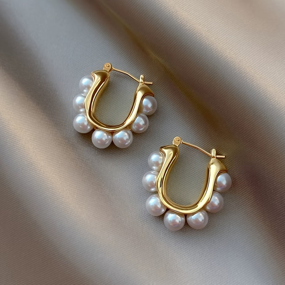 Clustered Pearl Hoop Earrings — image 1