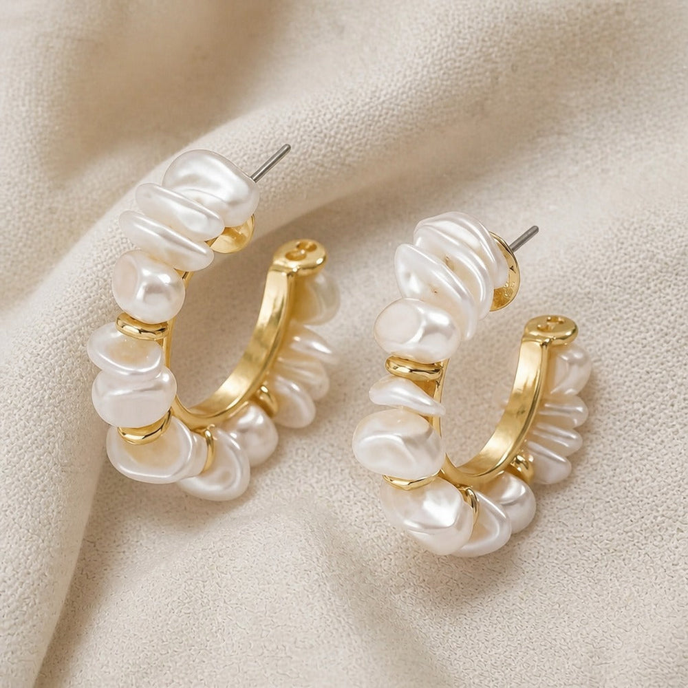 Bohemian Pearl Hoop Earrings — image 2