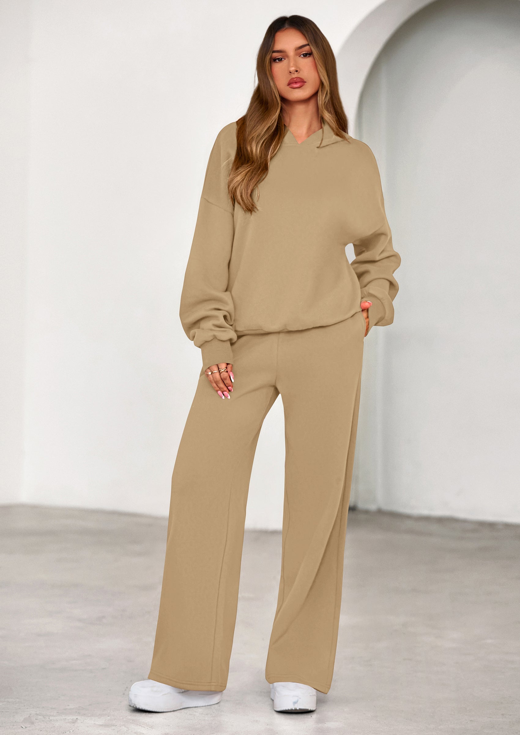 Osonn Womens Sweatsuits 2 Piece Set Casual Winter Long Sleeve Hoodie Loose Wide Leg Sweatpants Fall Tracksuit