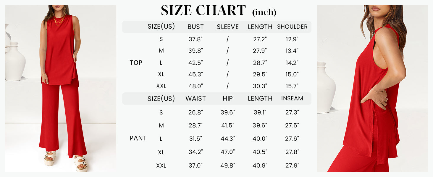 Osonn 2 Piece Set Loose Tank Top Wide Leg Pants Casual Matching Outfits Tracksuit