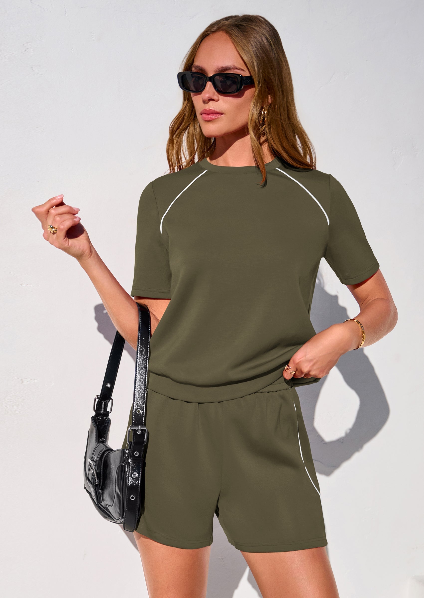 Osonn Sweatsuits Women 2 Piece Outfit Summer Lounge Shorts Sets Matching Spring Travel Beach Vacation Clothes