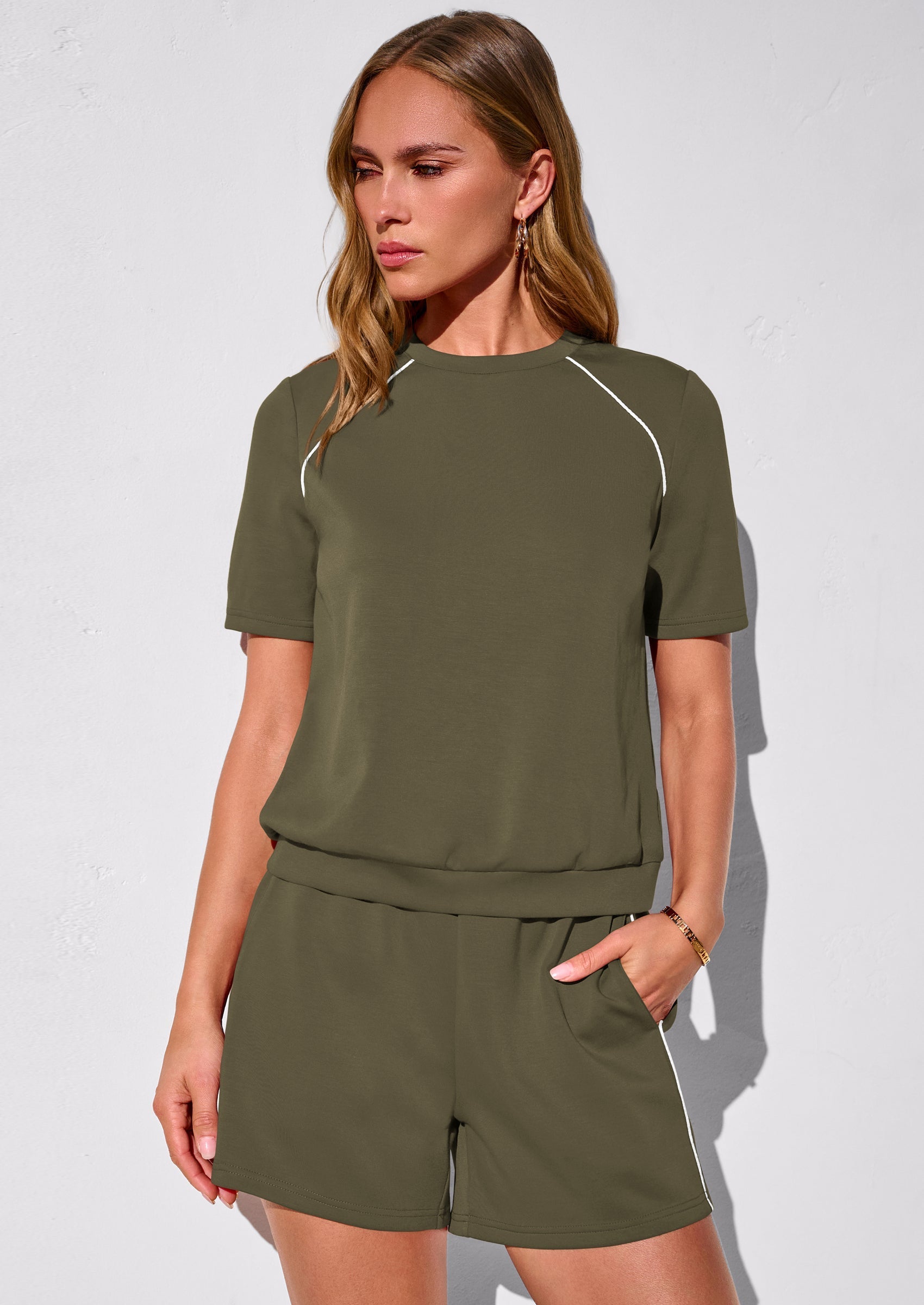 Osonn Sweatsuits Women 2 Piece Outfit Summer Lounge Shorts Sets Matching Spring Travel Beach Vacation Clothes
