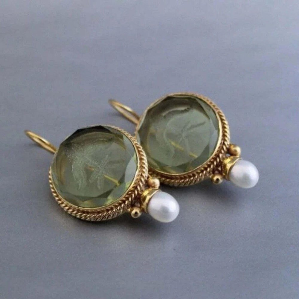 Ancient Jade Stone Pearl Earrings — image 1