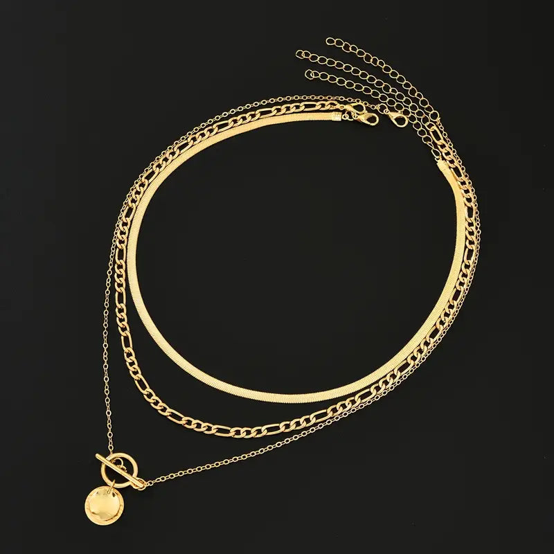 Savira Textured Coin Layered Gold Necklace — image 4
