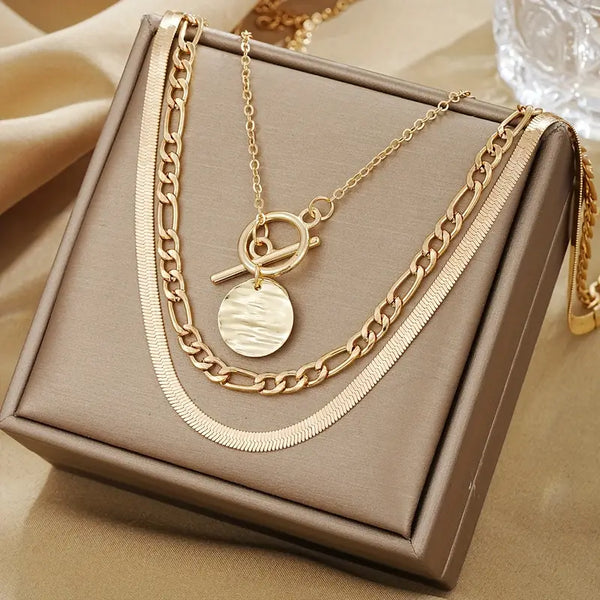 Savira Textured Coin Layered Gold Necklace — image 1