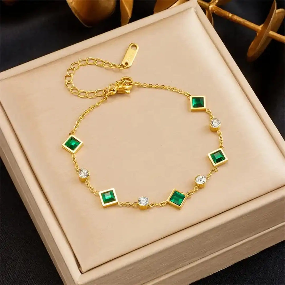 Elegant Emerald Square Station Bracelet — image 1