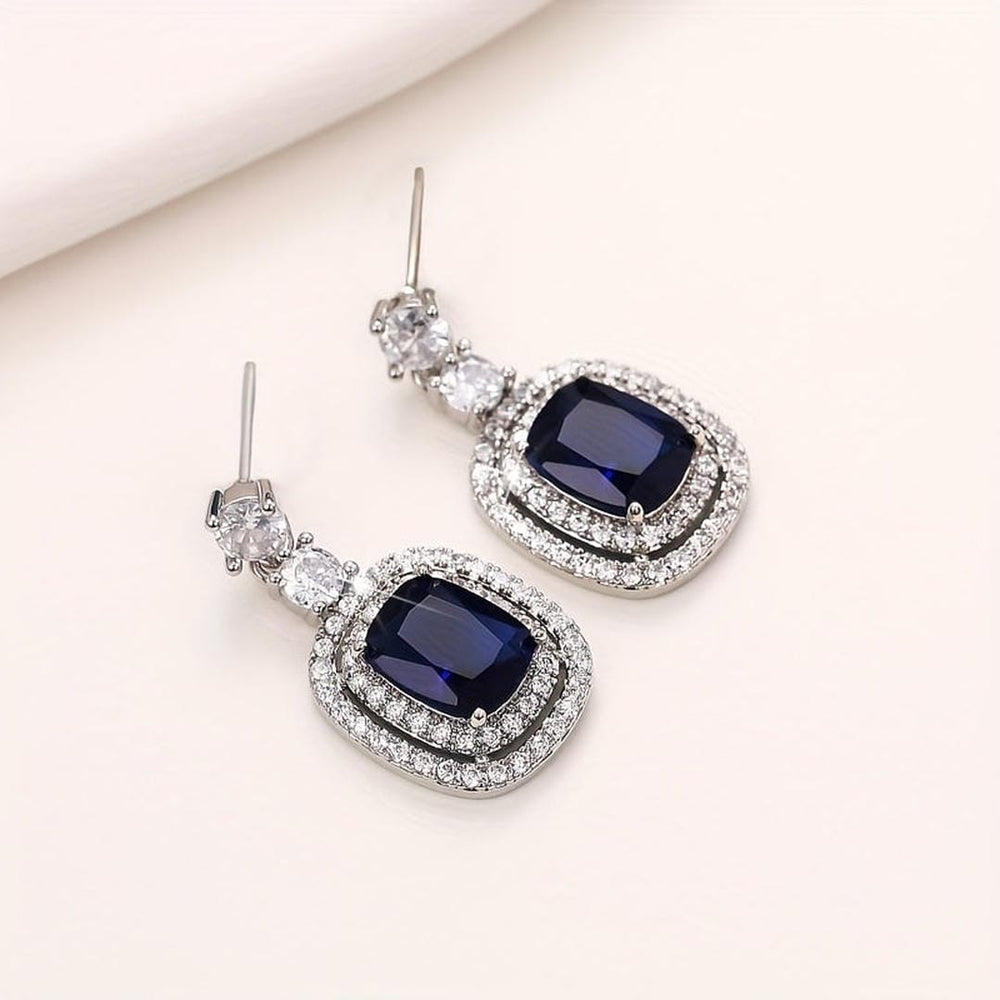 Oval Sapphire Paved Zirconia Earrings — image 3