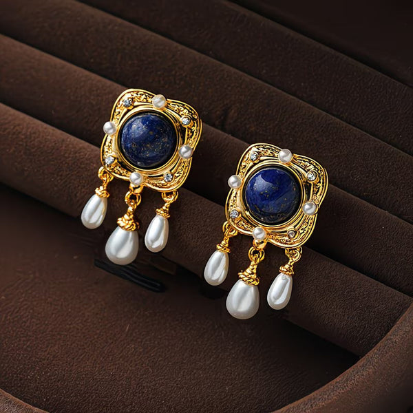 Royal Blue Pearl Chandelier Earrings — image 1