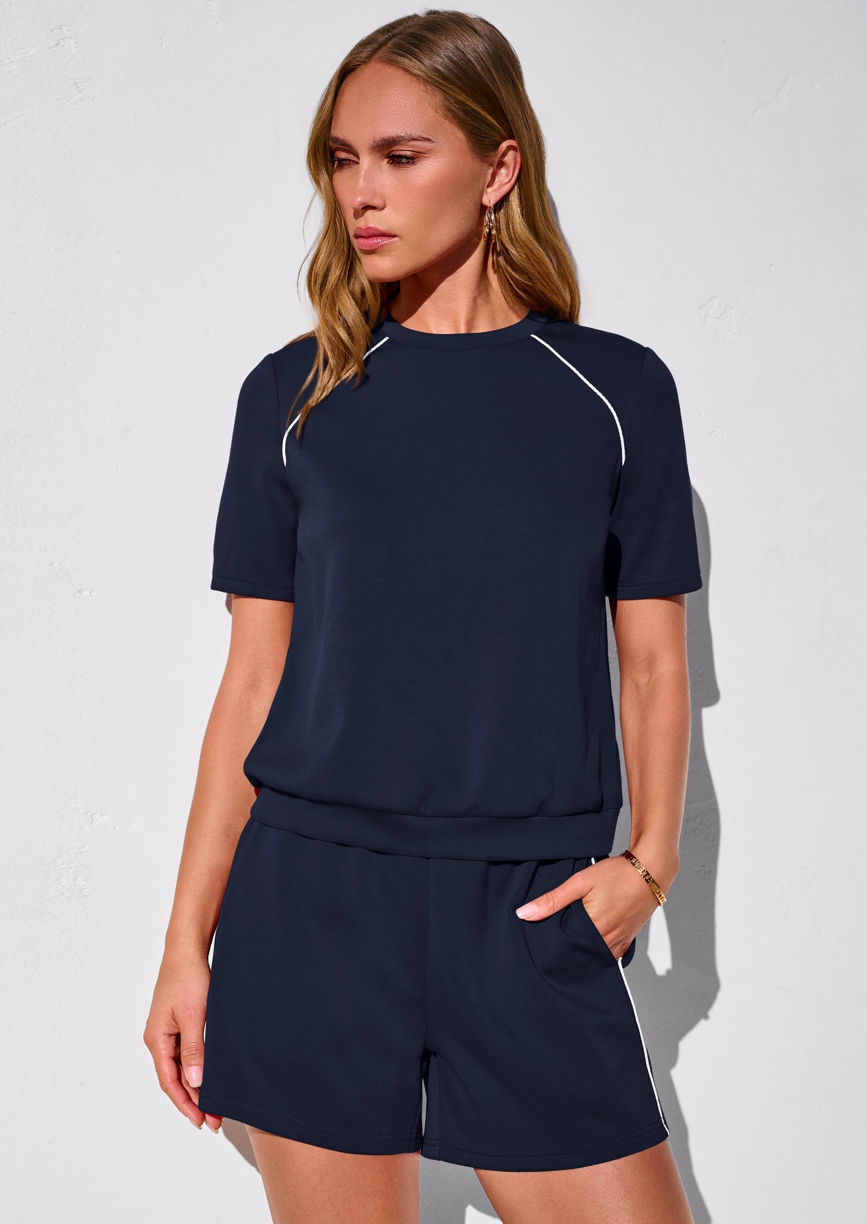 Osonn Sweatsuits Women 2 Piece Outfit Summer Lounge Shorts Sets Matching Spring Travel Beach Vacation Clothes