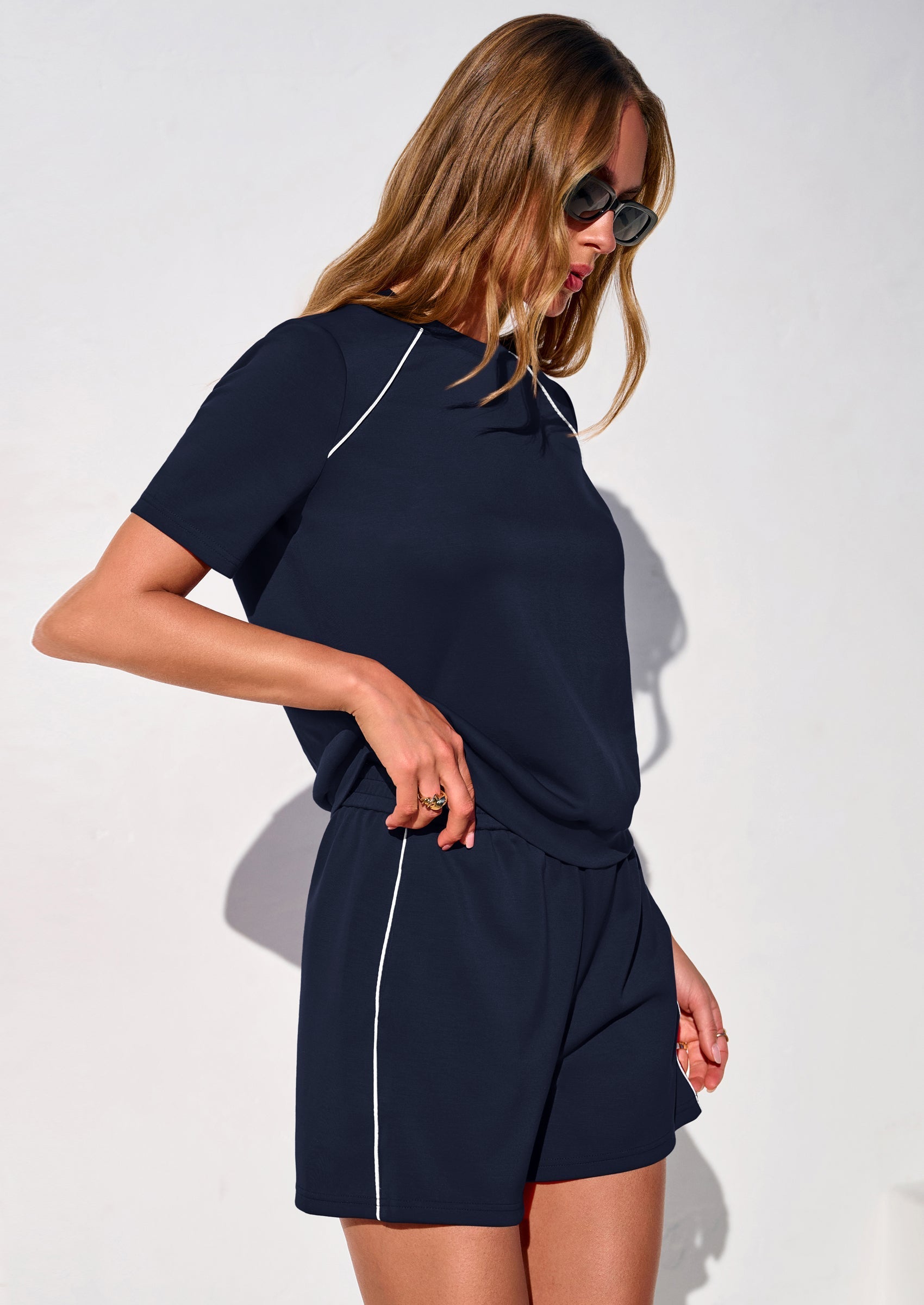 Osonn Sweatsuits Women 2 Piece Outfit Summer Lounge Shorts Sets Matching Spring Travel Beach Vacation Clothes