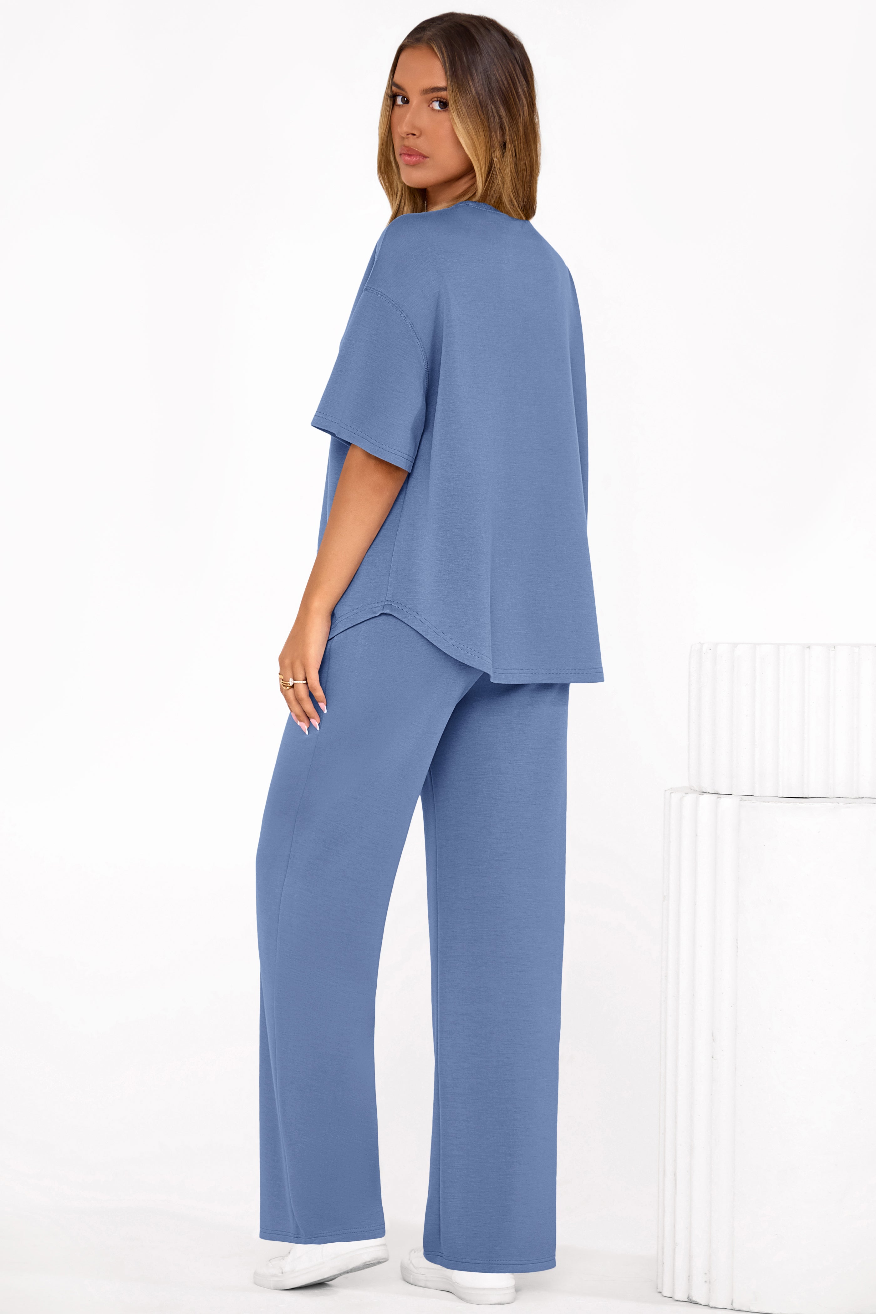 Osonn Women's Summer 2 Piece Lounge Set Short Sleeve Tops Wide Leg Pants Spring Vacation Travel Outfits Clothes
