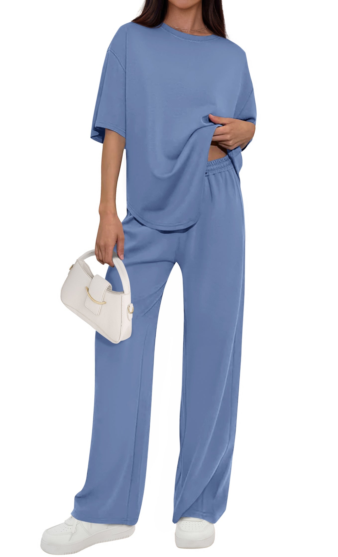Osonn Women's Summer 2 Piece Lounge Set Short Sleeve Tops Wide Leg Pants Spring Vacation Travel Outfits Clothes