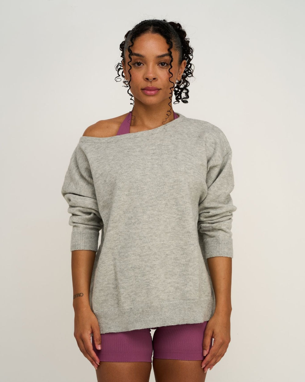 The Essential Collection Off The Shoulder Wool Blend Sweater | Grey Melange