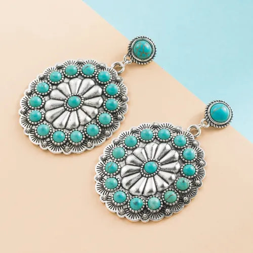 Turquoise Sunburst Medallion Earrings — image 1