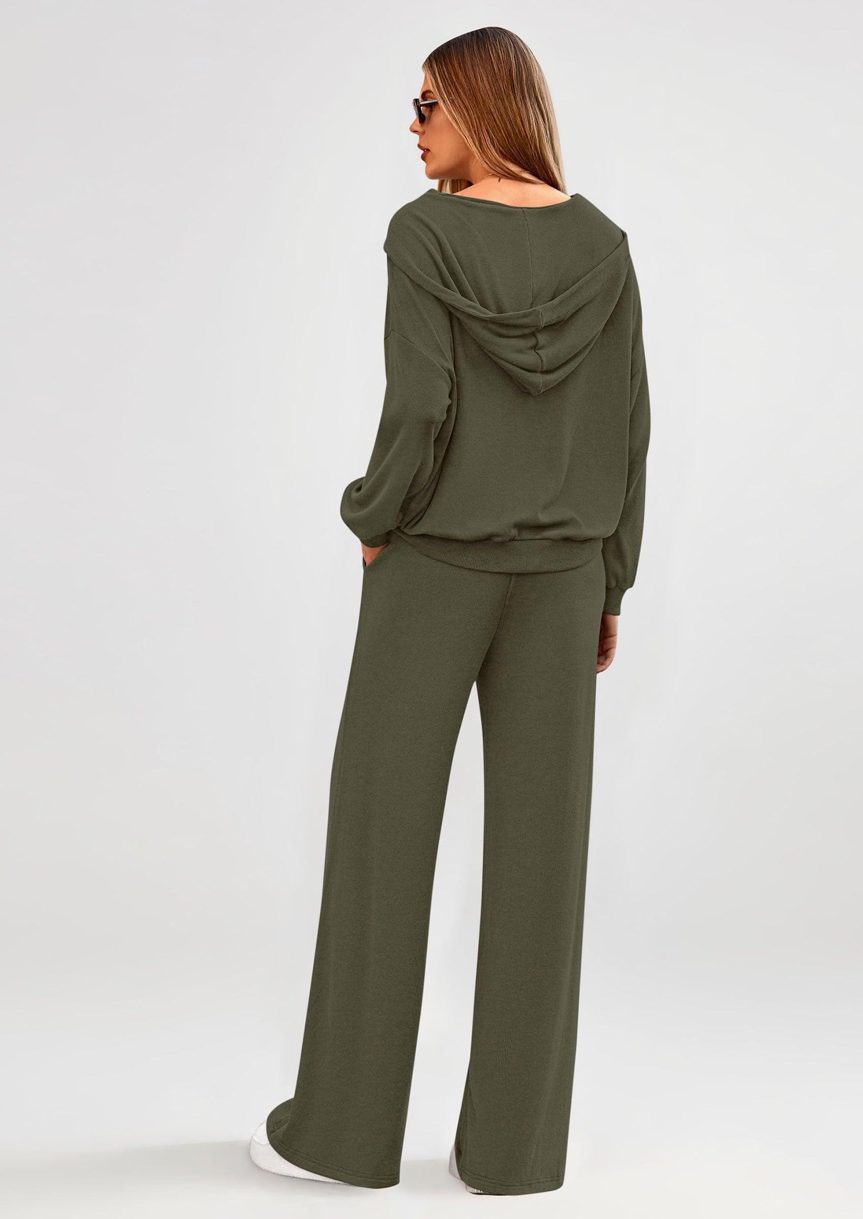 Osonn Women's 2 Piece Fall Lounge Sets Zip Up Hoodie Wide Leg Pants Tracksuit Matching Travel Outfits Clothes