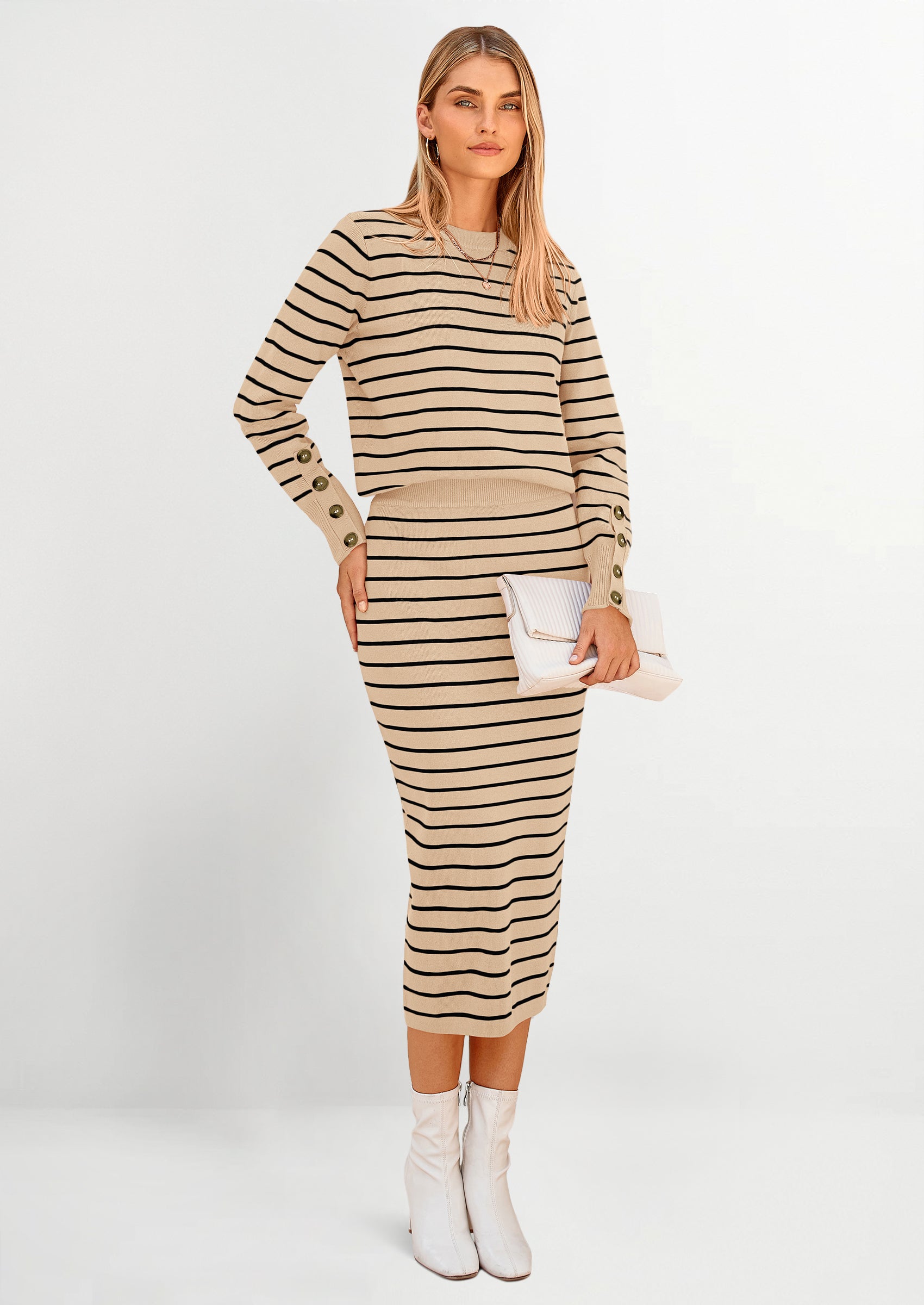 Osonn 2 Piece Skirts Sets For Women Fall Fashion Striped Sweater Dress Knit Lounge Travel Outfits Winter Clothing