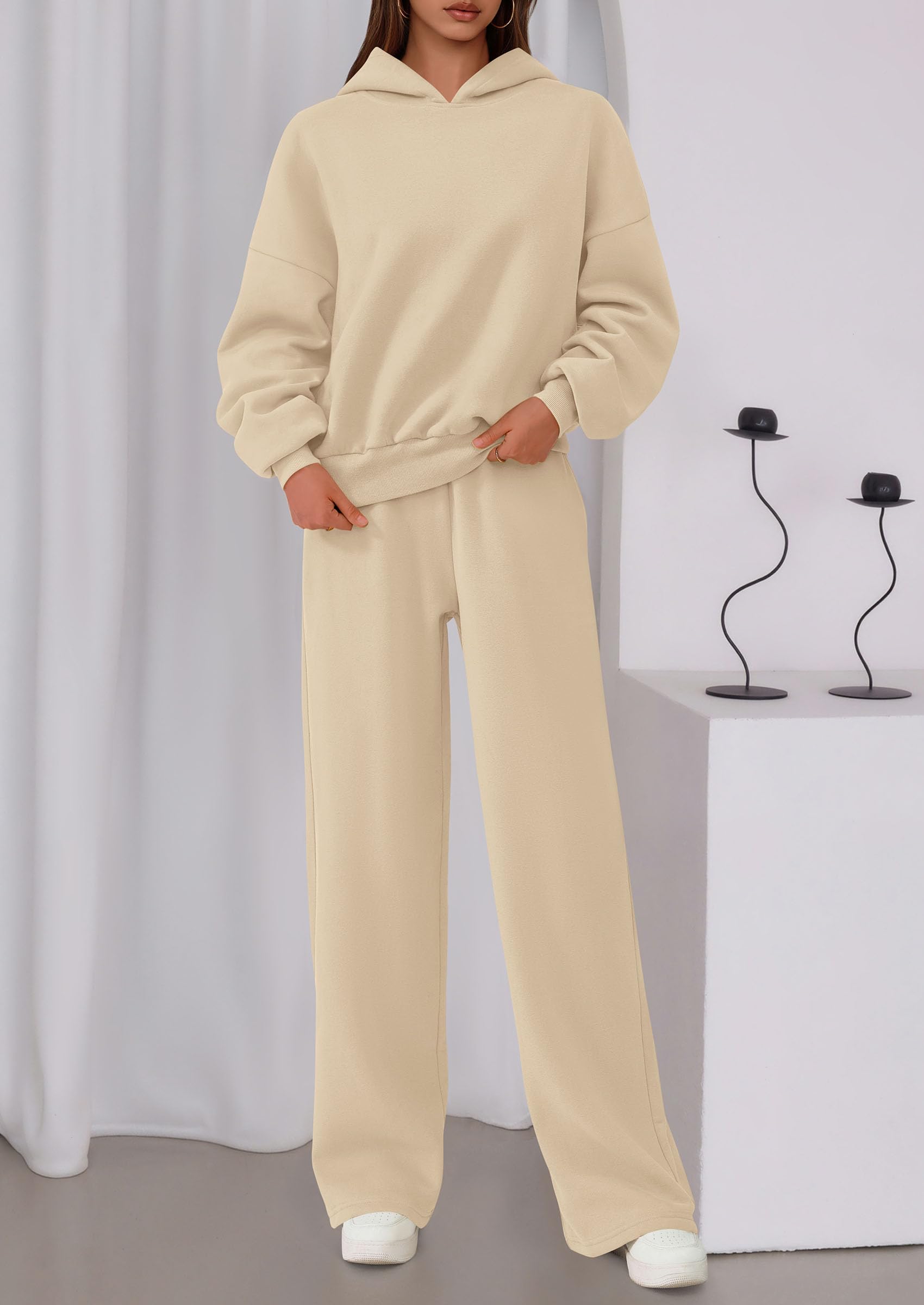 Osonn Womens Sweatsuits 2 Piece Set Casual Winter Long Sleeve Hoodie Loose Wide Leg Sweatpants Fall Tracksuit