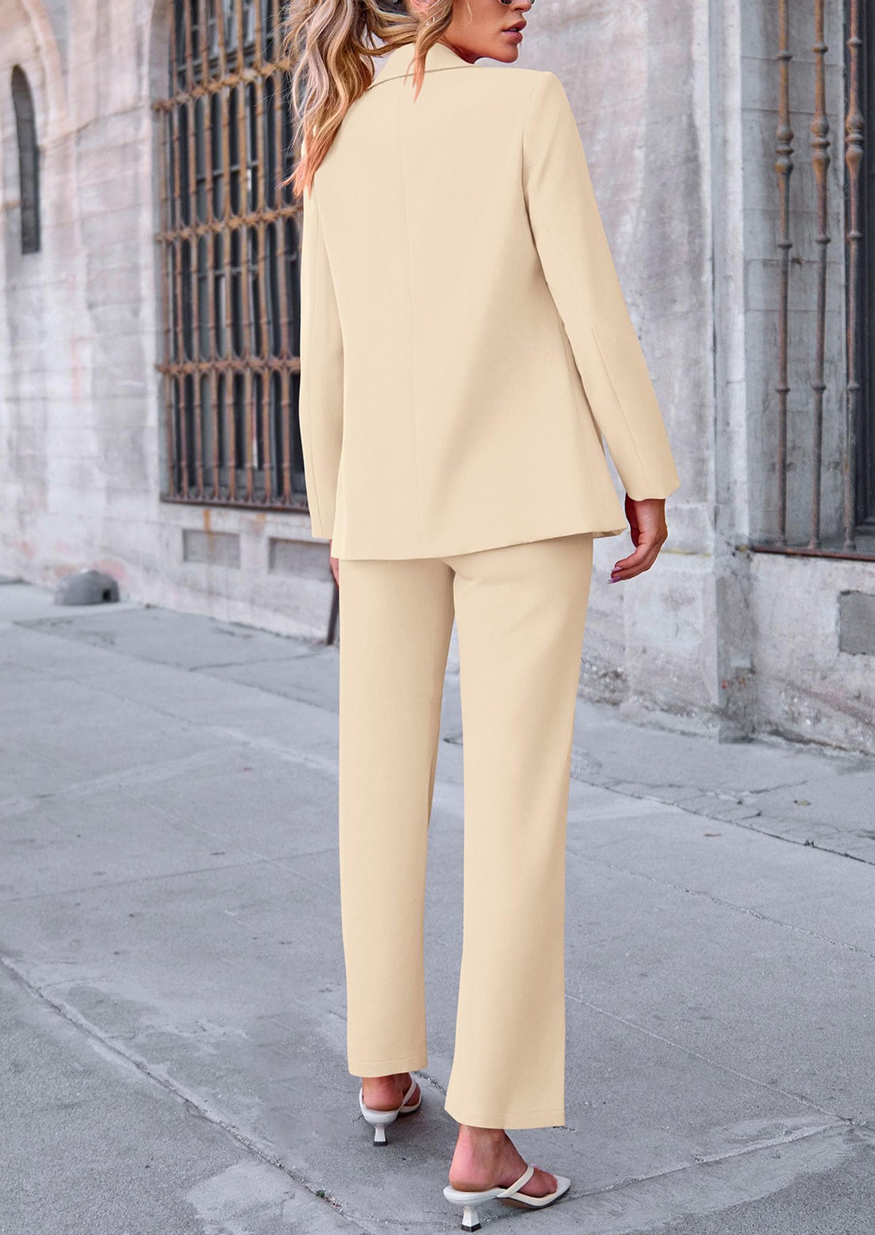 Osonn 2 Piece Blazer Outfits Business Casual Oversized Jacket Wide Leg Work Pants Dressy Suit Set