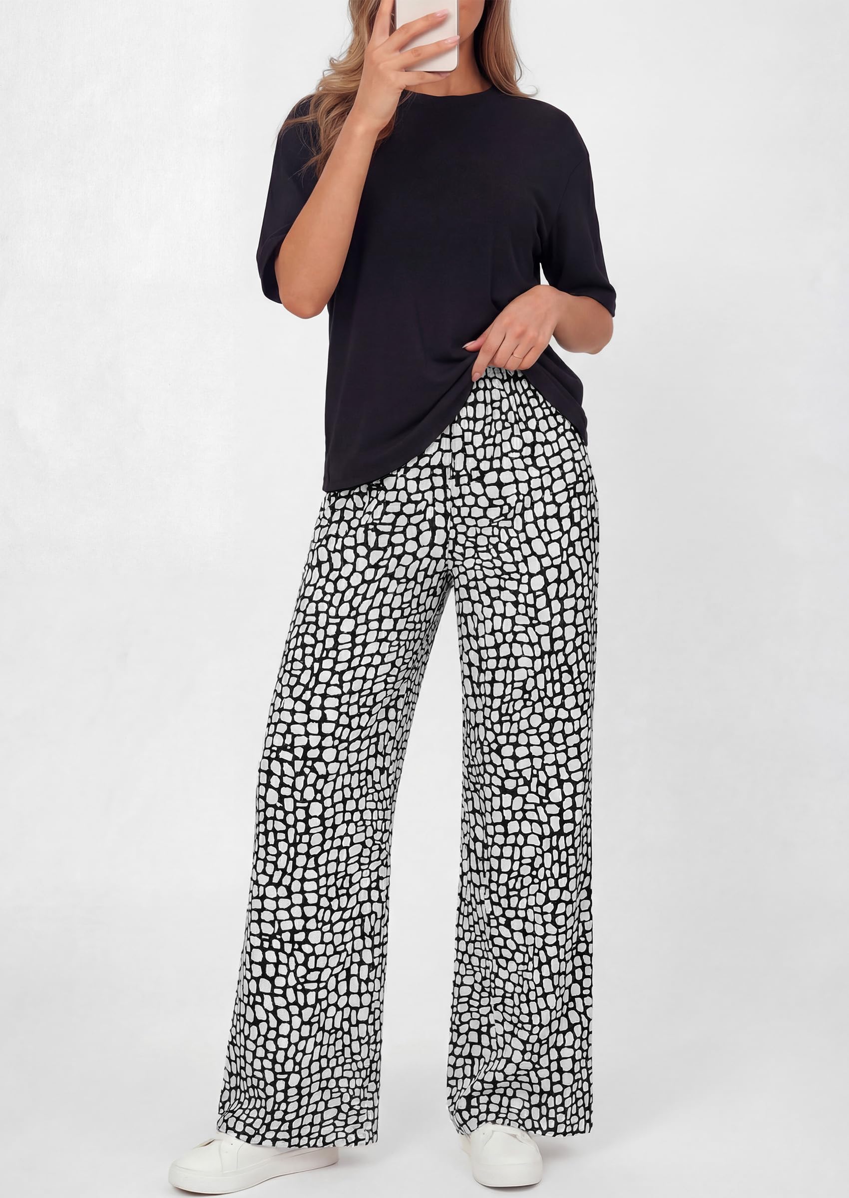 Osonn Women's 2 Piece Lounge Sets Summer Casual Short Sleeve Tops Leopard Flowy Pants Pajamas Vacation Travel Outfits