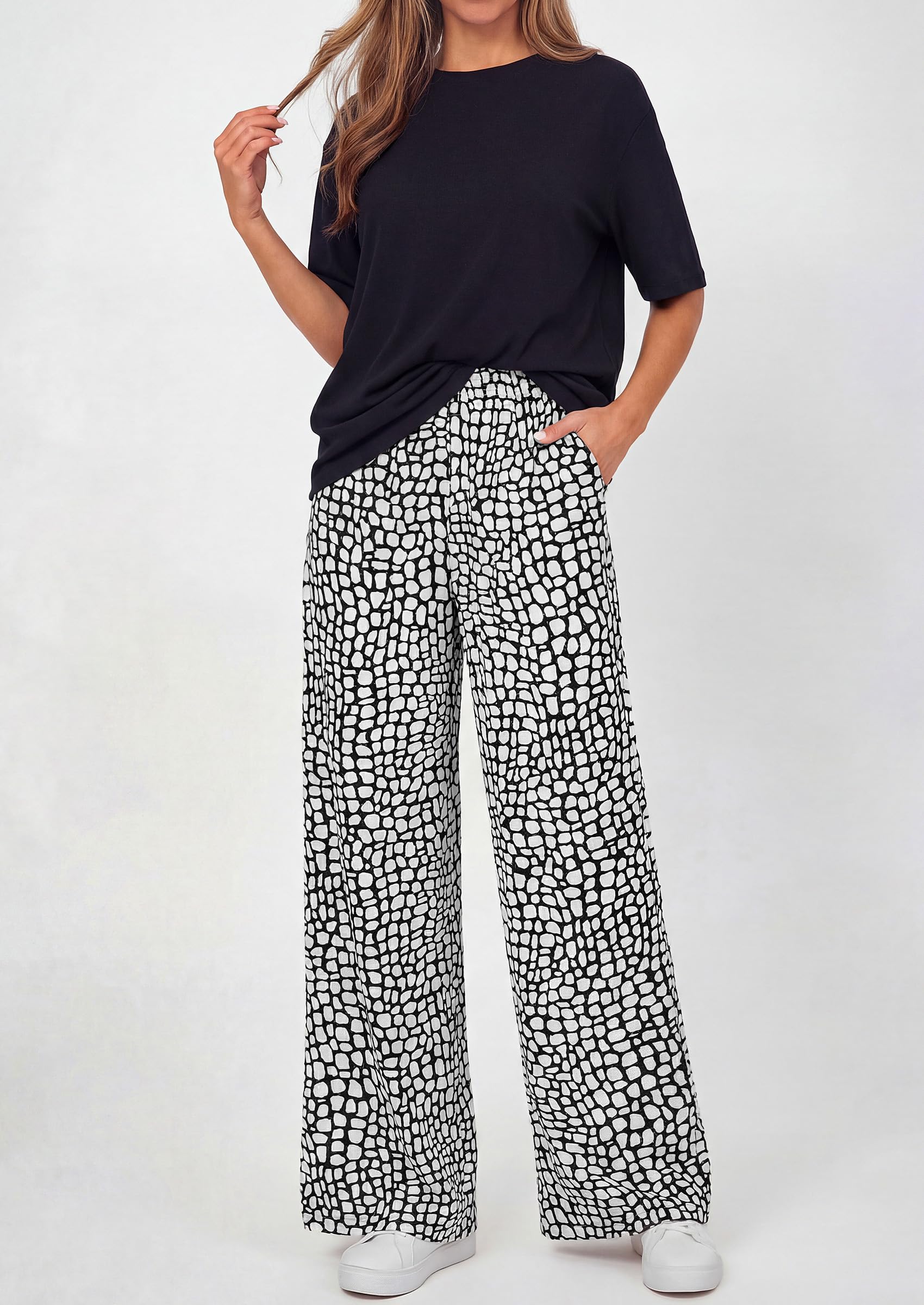 Osonn Women's 2 Piece Lounge Sets Summer Casual Short Sleeve Tops Leopard Flowy Pants Pajamas Vacation Travel Outfits