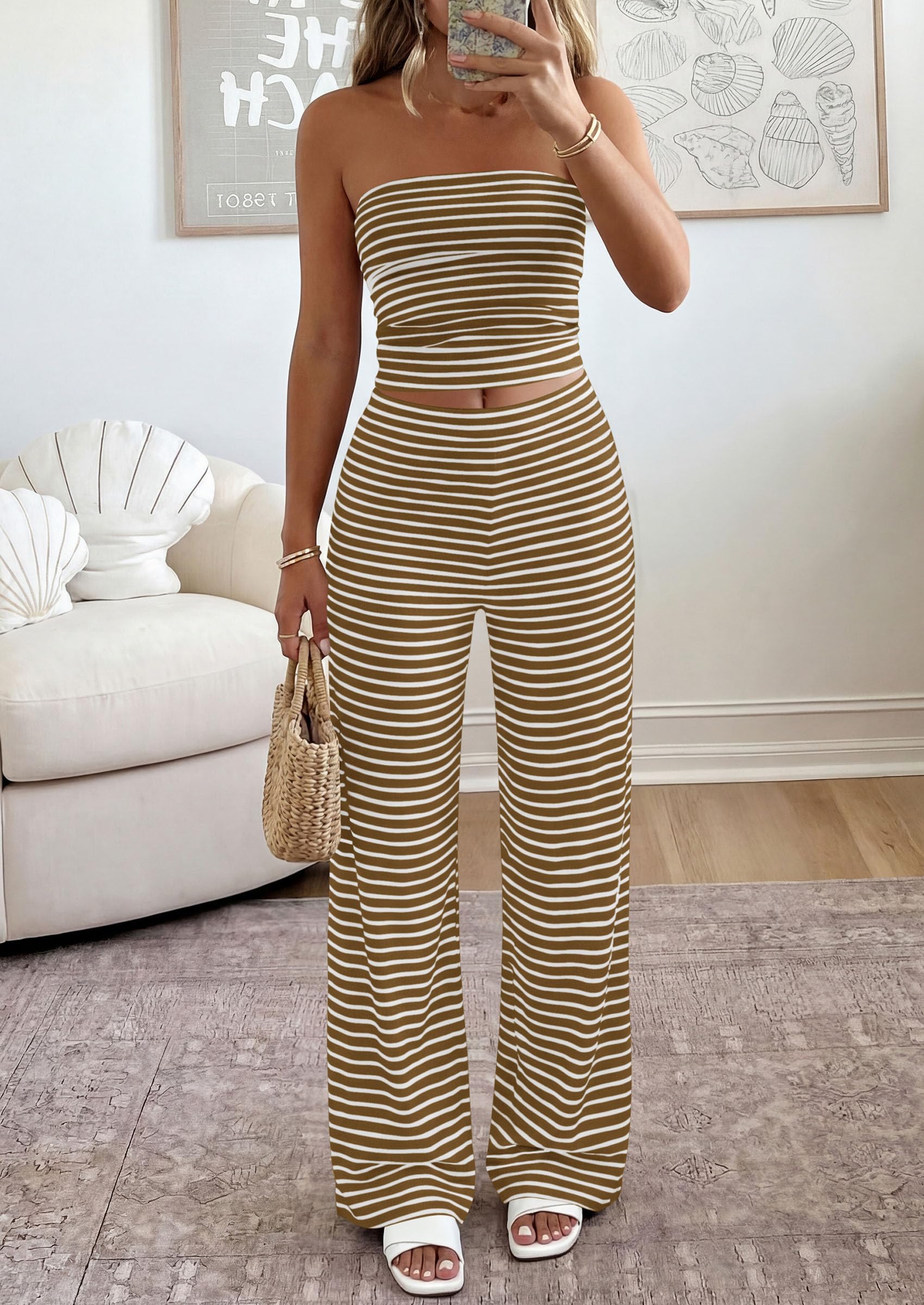 Osonn Summer Sets Women 2 Piece Outfits Matching Striped Loungewear Spring Airport Travel Beach Vacation Clothes