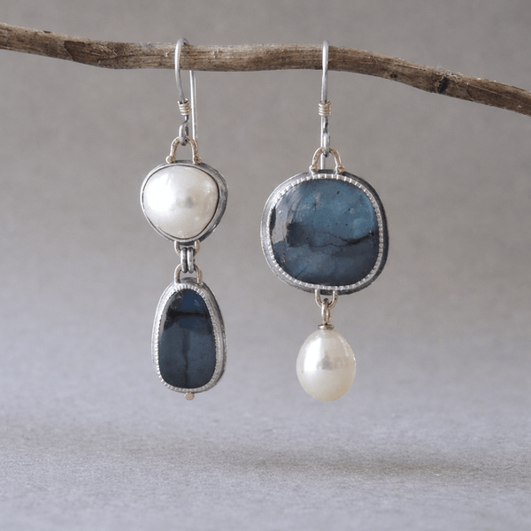Blue Stone Pearl Earrings — image 1