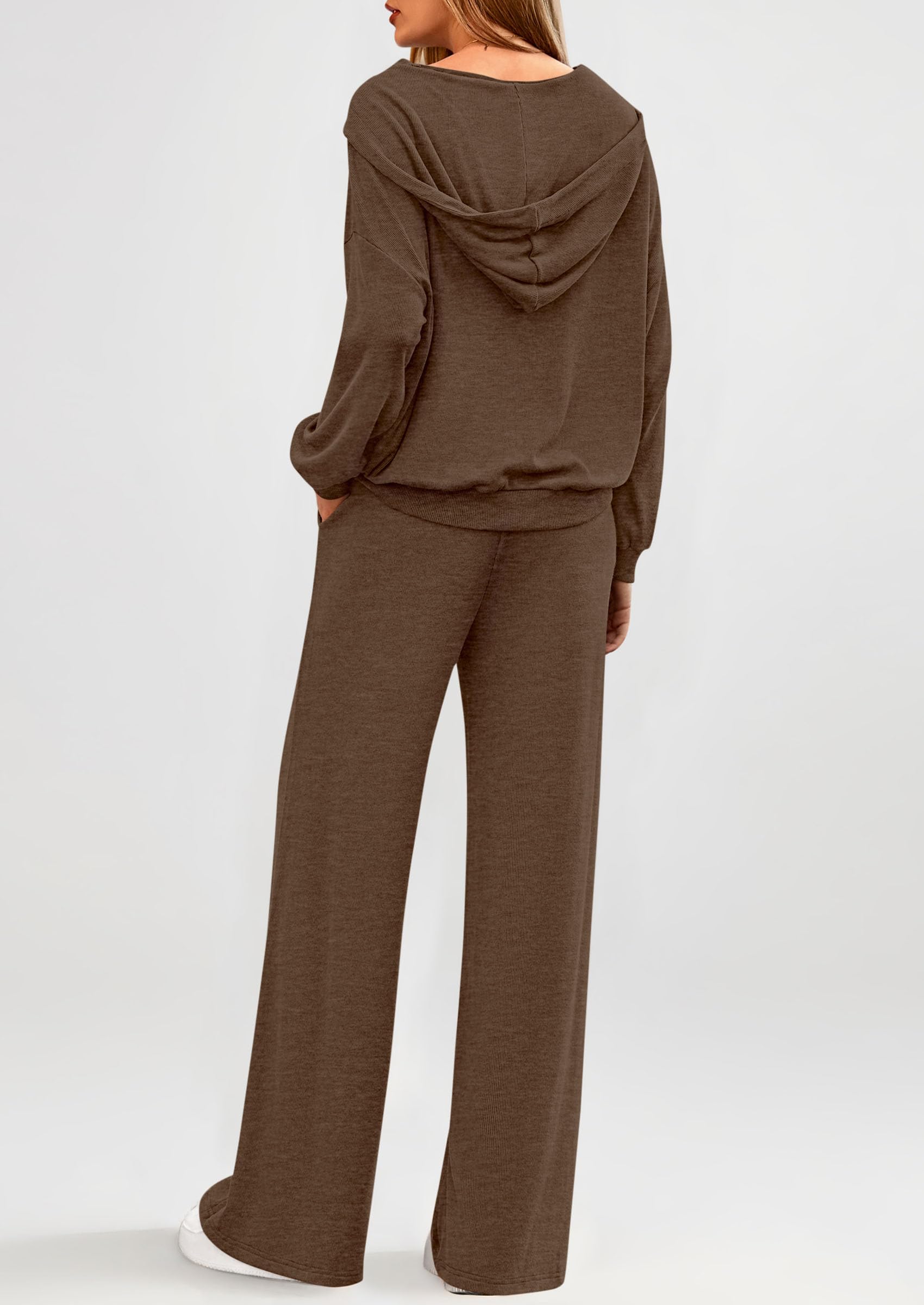 Osonn Women's 2 Piece Fall Lounge Sets Zip Up Hoodie Wide Leg Pants Tracksuit Matching Travel Outfits Clothes