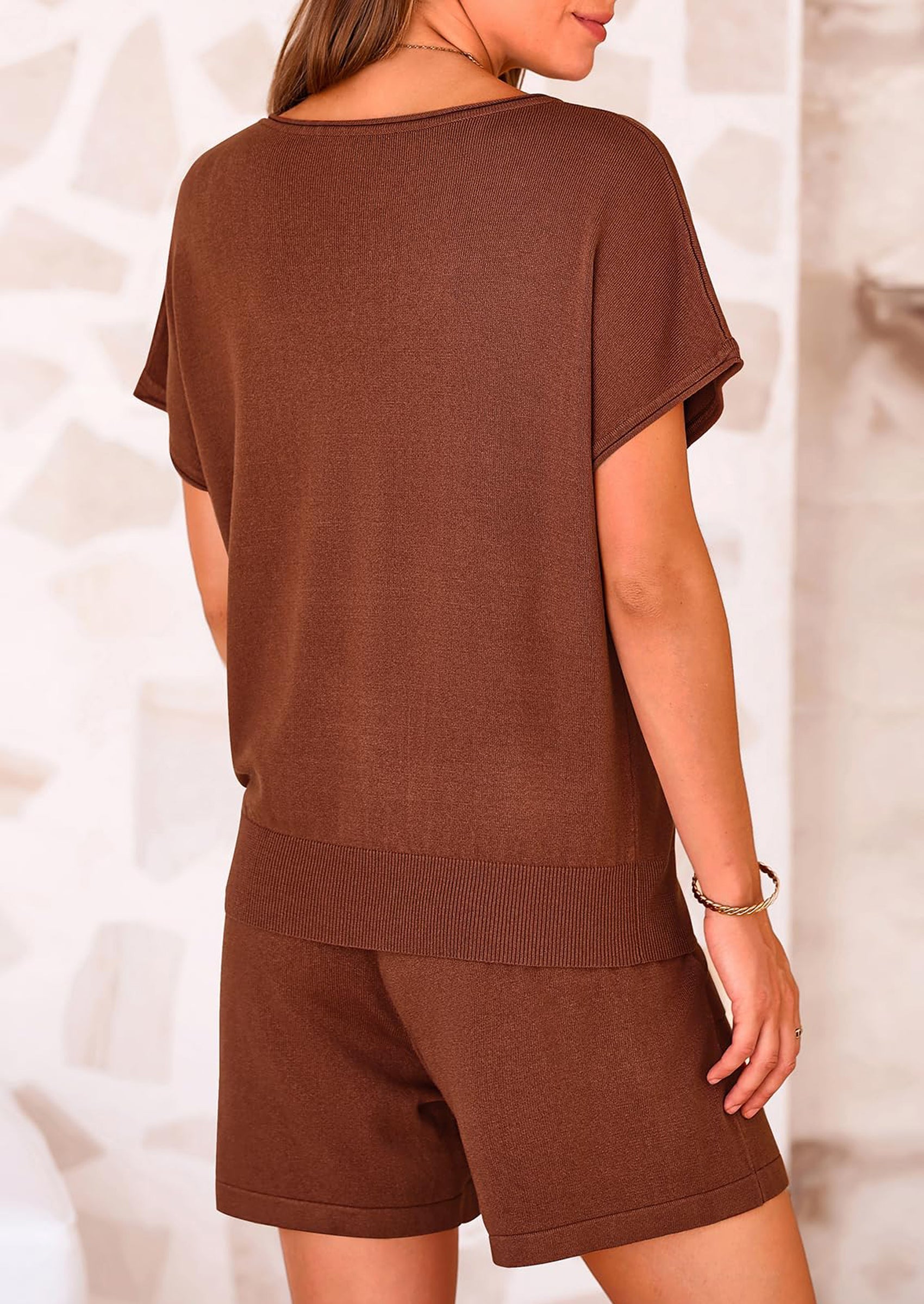 Osonn Two Piece Set for Women Summer Lounge Sets Shorts And Short Sleeve Tops Knitted Matching Travel Spring Outfits