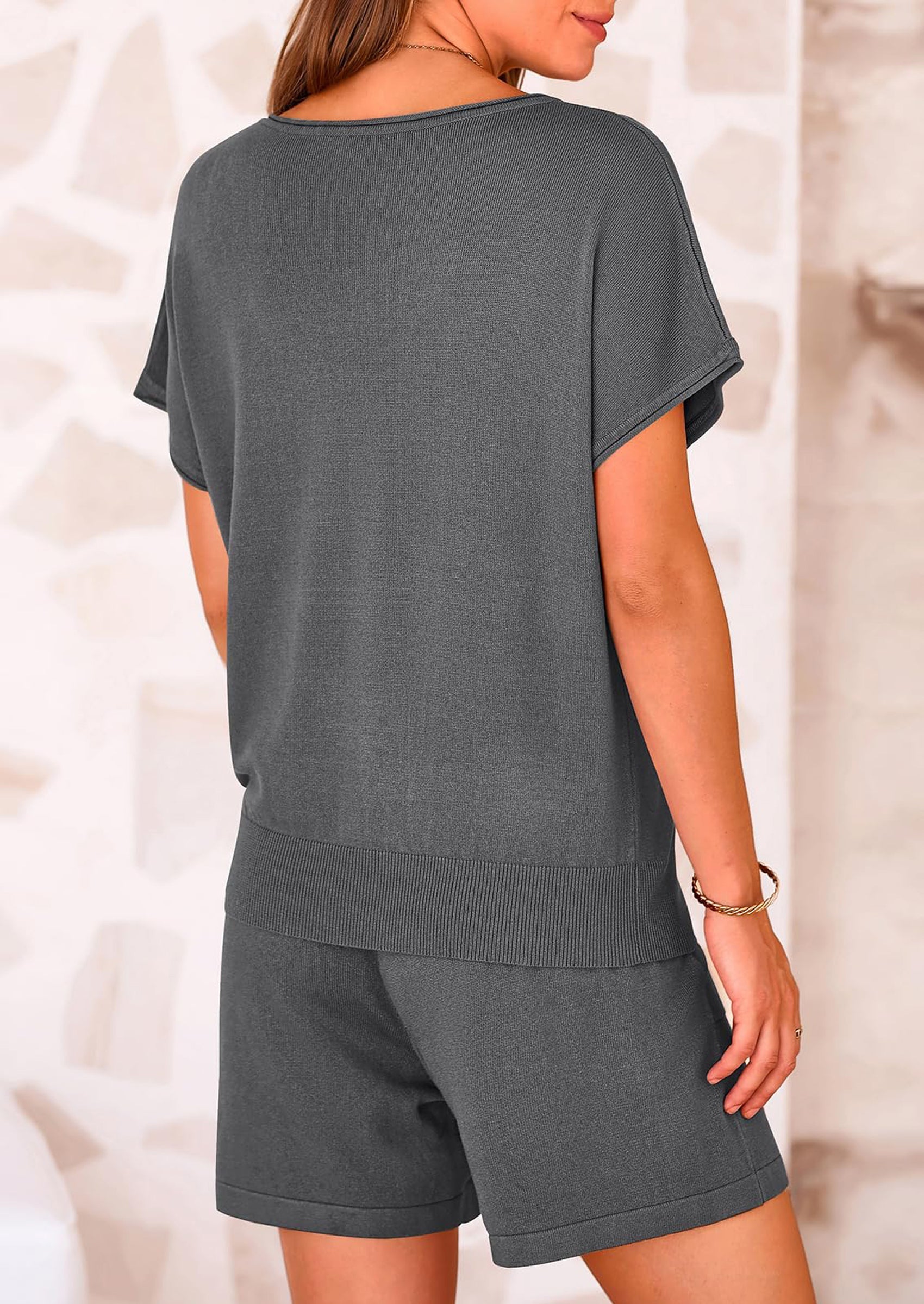 Osonn Two Piece Set for Women Summer Lounge Sets Shorts And Short Sleeve Tops Knitted Matching Travel Spring Outfits
