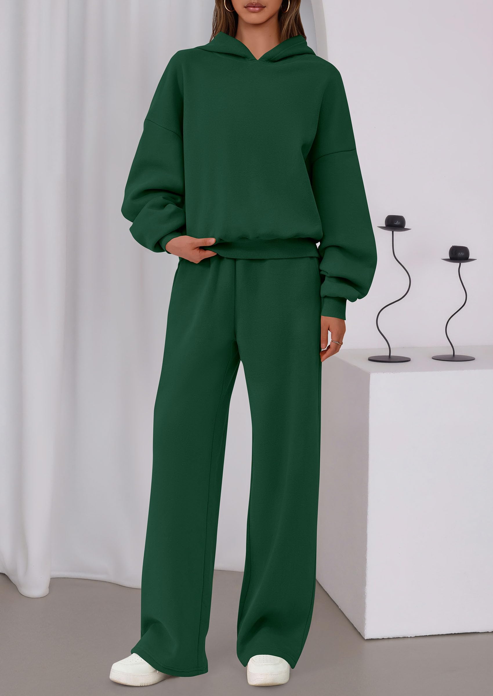 Osonn Womens Sweatsuits 2 Piece Set Casual Winter Long Sleeve Hoodie Loose Wide Leg Sweatpants Fall Tracksuit