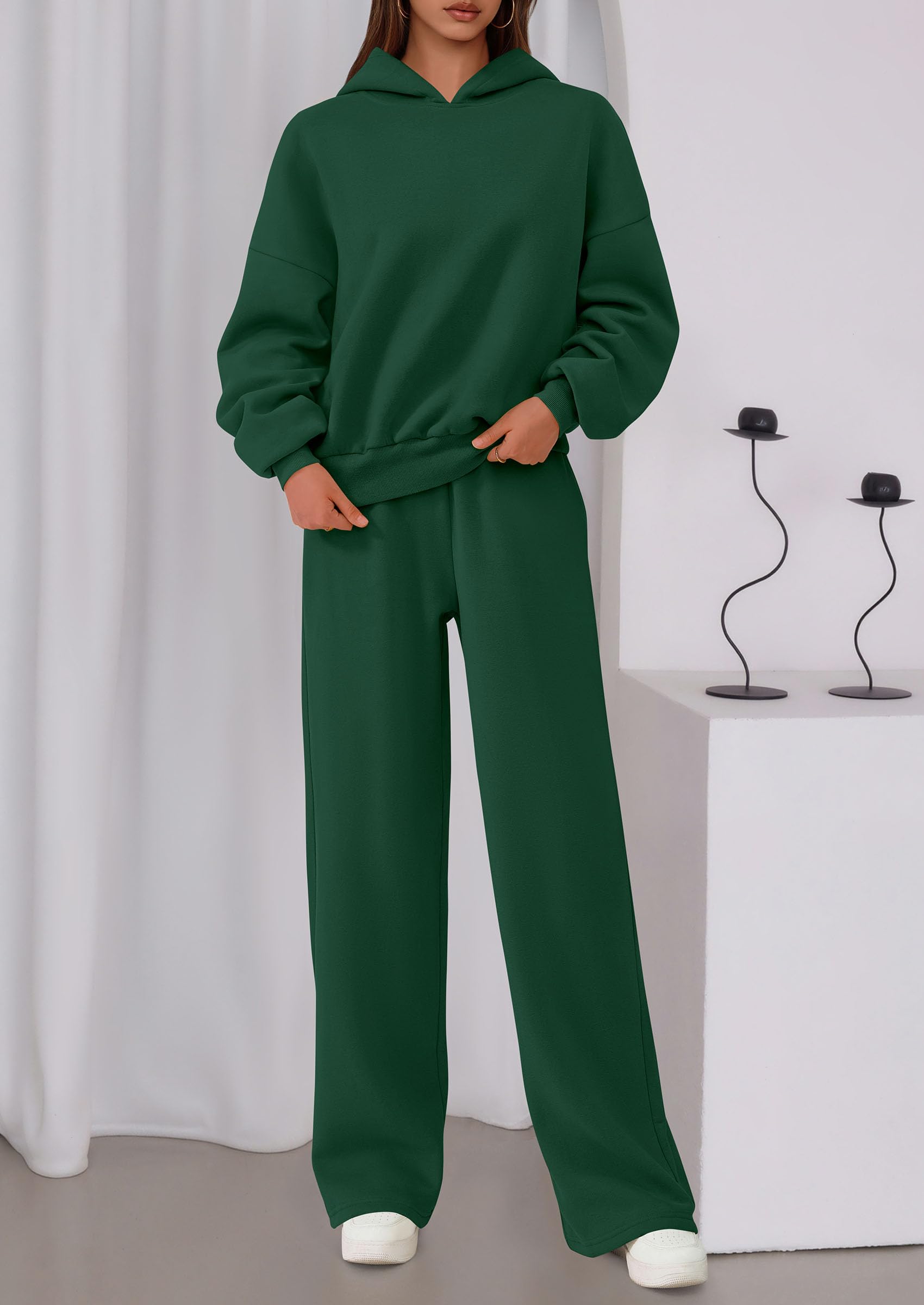 Osonn Womens Sweatsuits 2 Piece Set Casual Winter Long Sleeve Hoodie Loose Wide Leg Sweatpants Fall Tracksuit