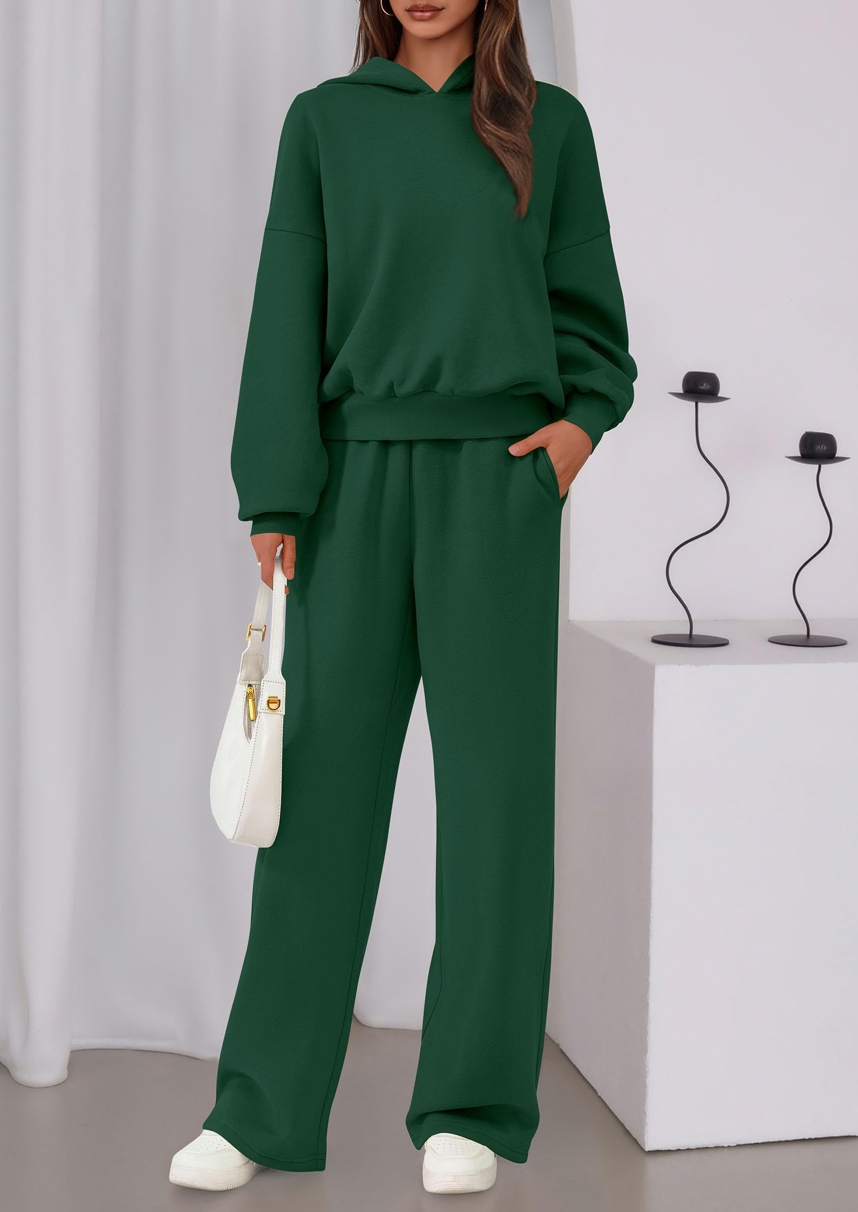 Osonn Womens Sweatsuits 2 Piece Set Casual Winter Long Sleeve Hoodie Loose Wide Leg Sweatpants Fall Tracksuit