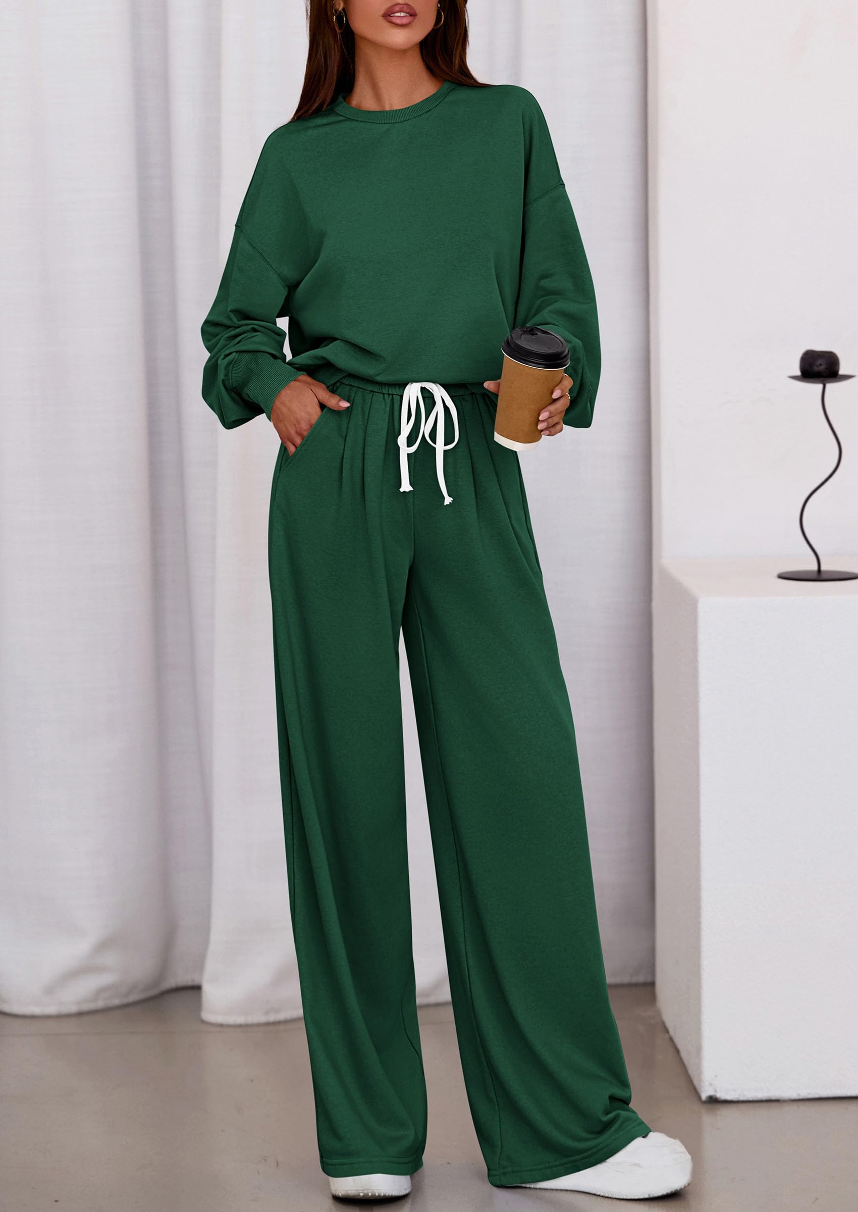 Osonn Womens 2 Piece Sets Long Sleeve Sweatshirt Wide Leg Pants Loose Matching Lounge Set Trendy Fall Outfits