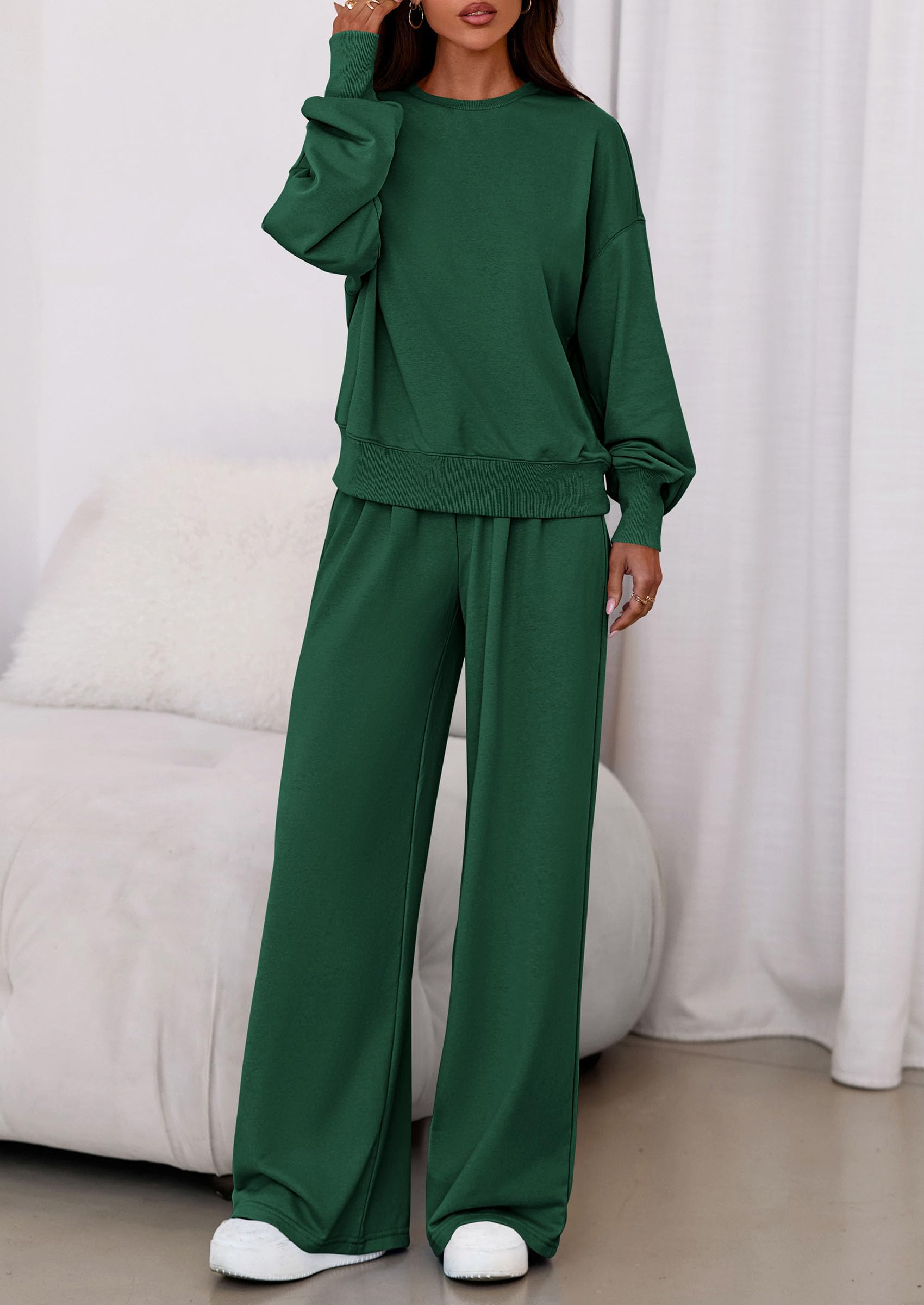 Osonn Womens 2 Piece Sets Long Sleeve Sweatshirt Wide Leg Pants Loose Matching Lounge Set Trendy Fall Outfits