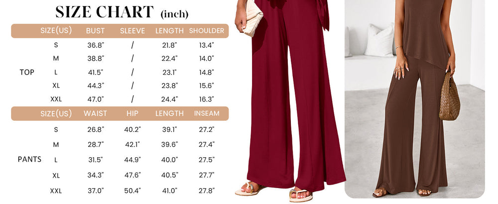 Osonn Women's Two Piece Matching Lounge Sets Asymmetrical Split Tank Tops Wide Leg Pants Summer Outfits Tracksuit