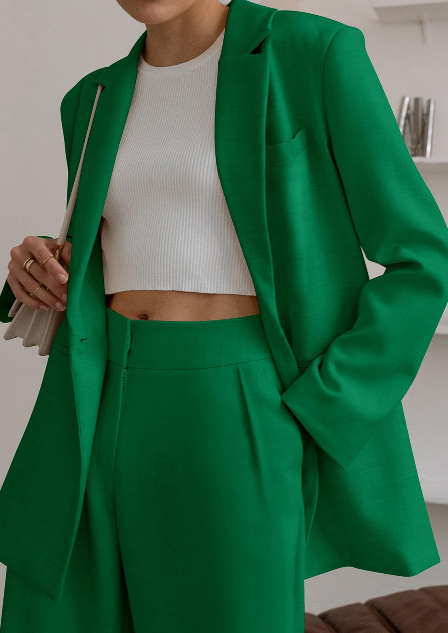 Osonn Women's Fall Two Piece Outfits Dressy Blazer Jacket and Wide Leg Pants Pockets Business Casual Office Suit Sets