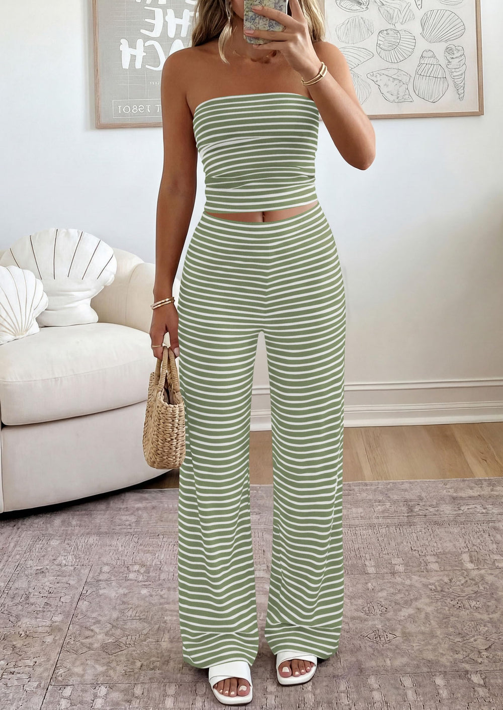 Osonn Summer Sets Women 2 Piece Outfits Matching Striped Loungewear Spring Airport Travel Beach Vacation Clothes