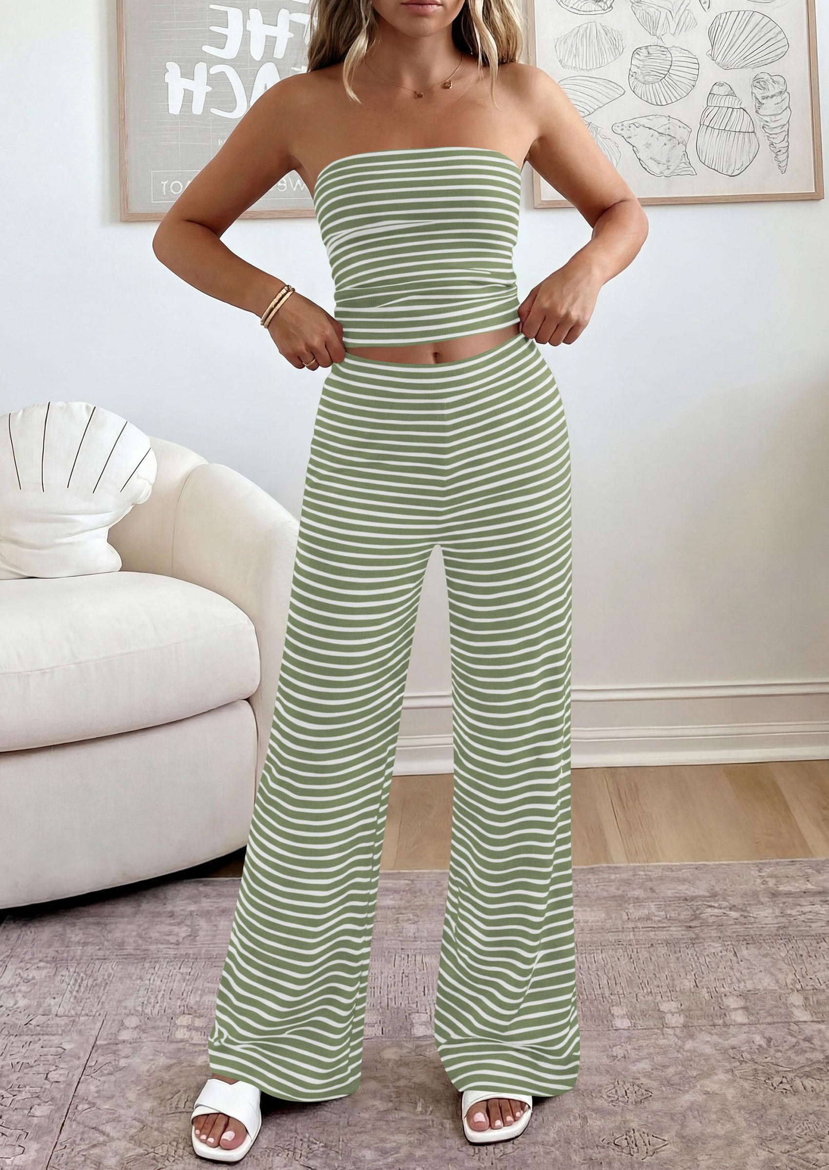 Osonn Summer Sets Women 2 Piece Outfits Matching Striped Loungewear Spring Airport Travel Beach Vacation Clothes