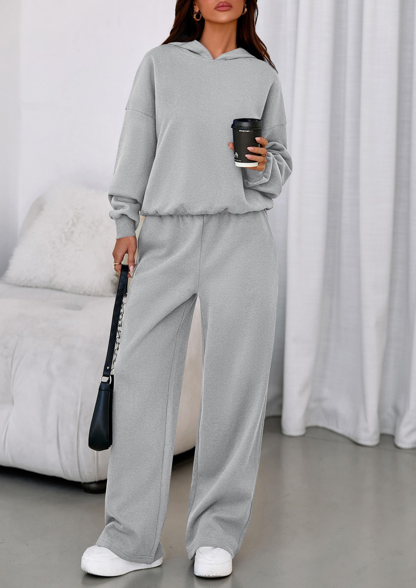 Osonn Womens Sweatsuits 2 Piece Set Casual Winter Long Sleeve Hoodie Loose Wide Leg Sweatpants Fall Tracksuit
