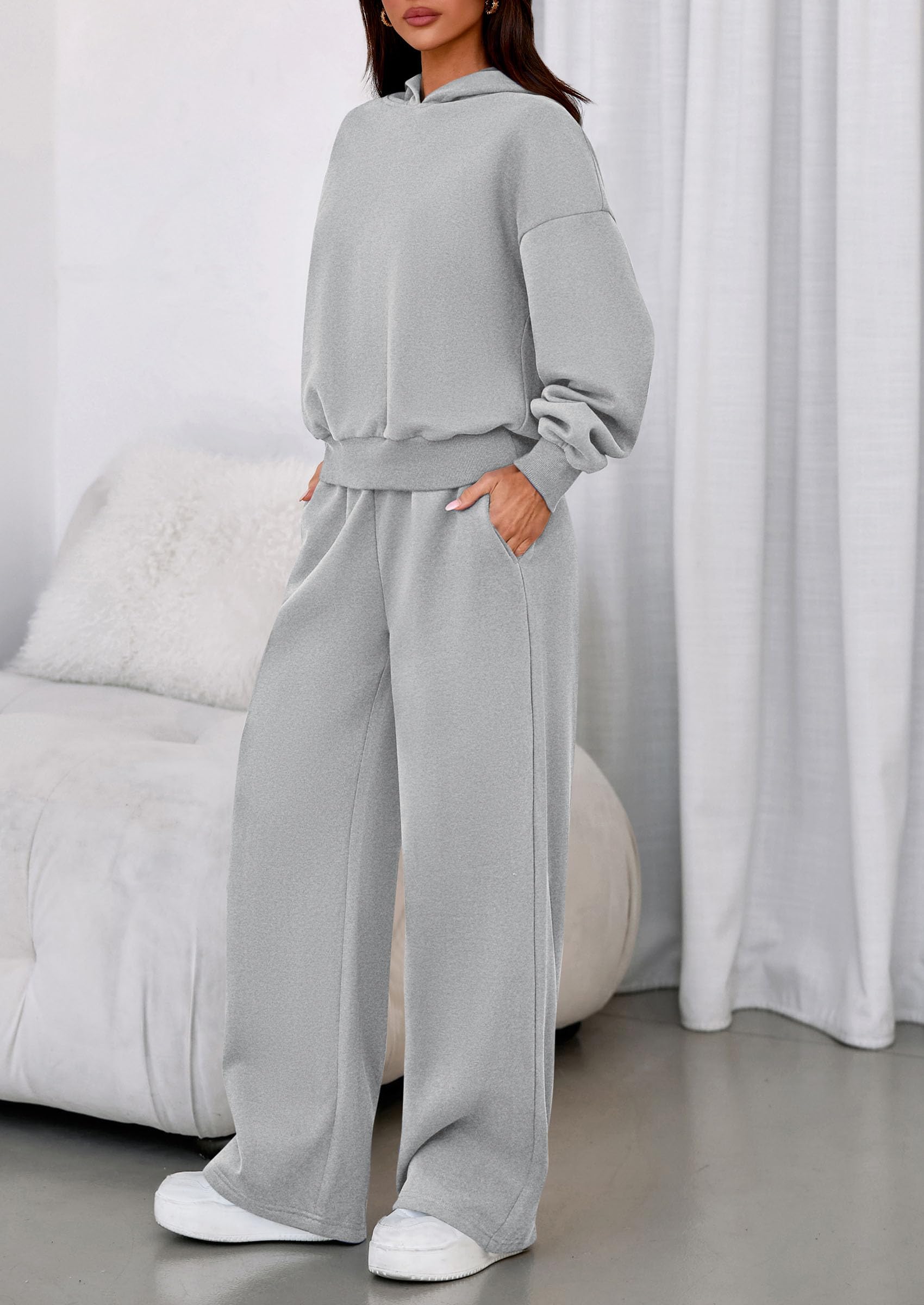 Osonn Womens Sweatsuits 2 Piece Set Casual Winter Long Sleeve Hoodie Loose Wide Leg Sweatpants Fall Tracksuit