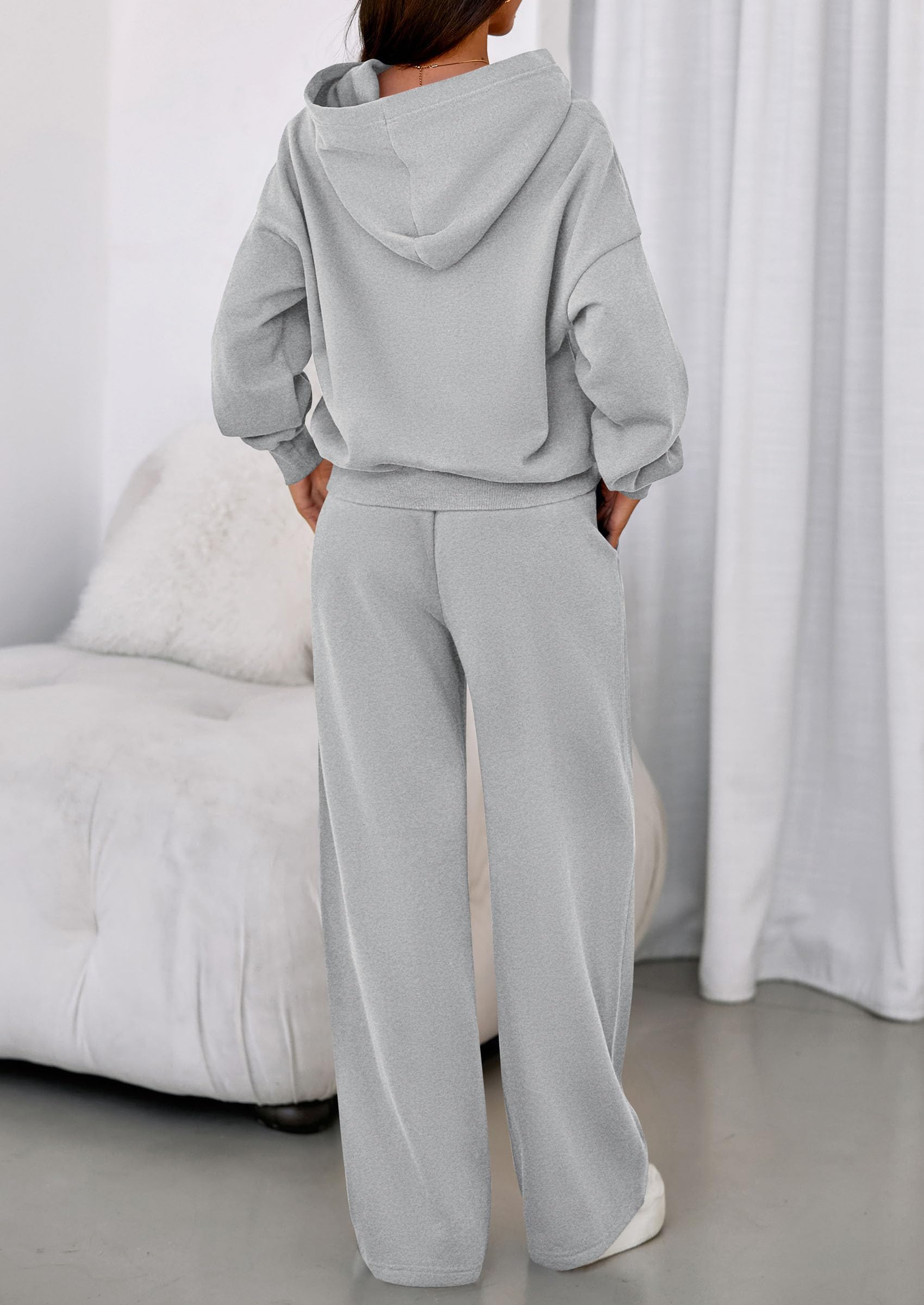 Osonn Womens Sweatsuits 2 Piece Set Casual Winter Long Sleeve Hoodie Loose Wide Leg Sweatpants Fall Tracksuit