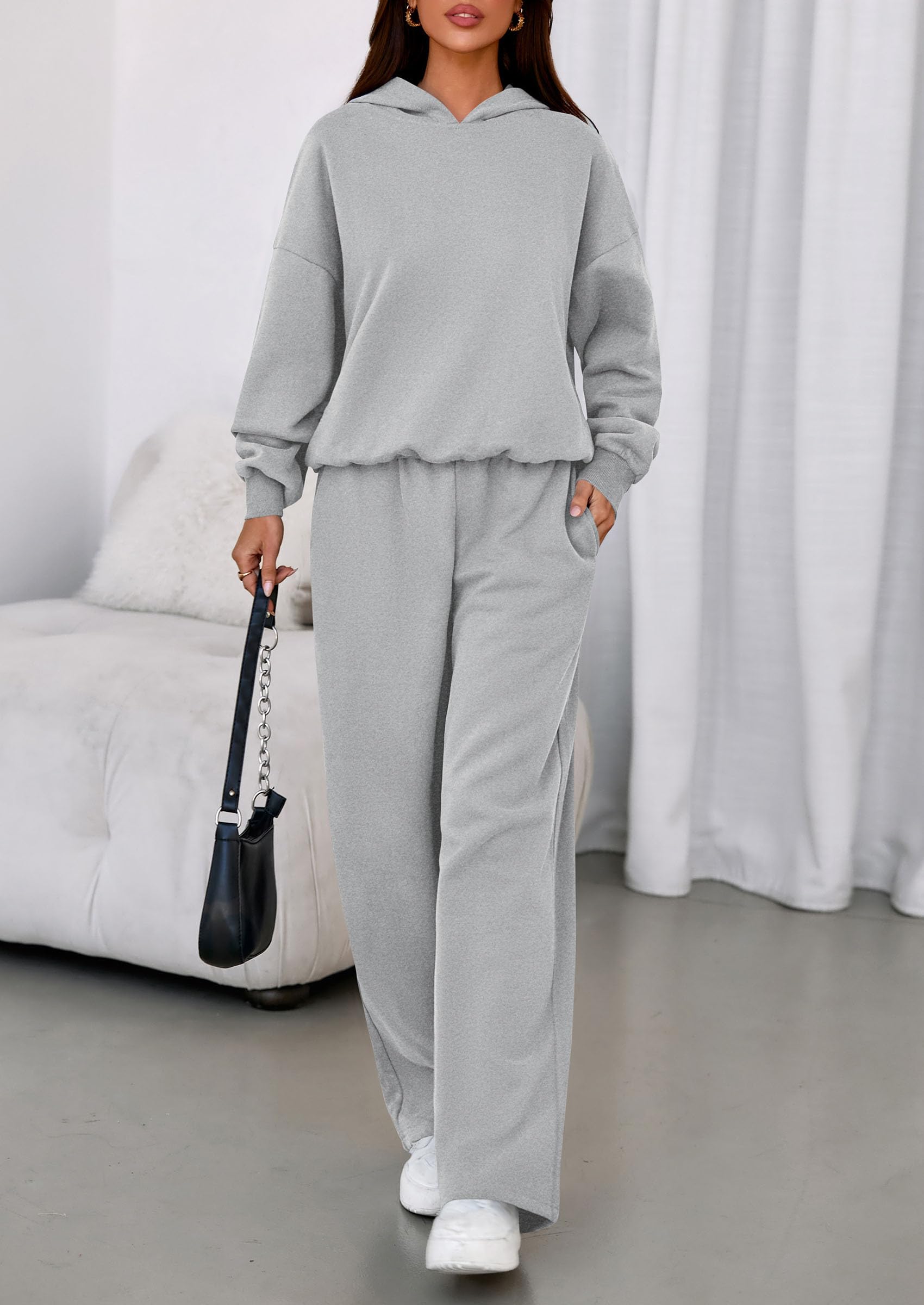 Osonn Womens Sweatsuits 2 Piece Set Casual Winter Long Sleeve Hoodie Loose Wide Leg Sweatpants Fall Tracksuit