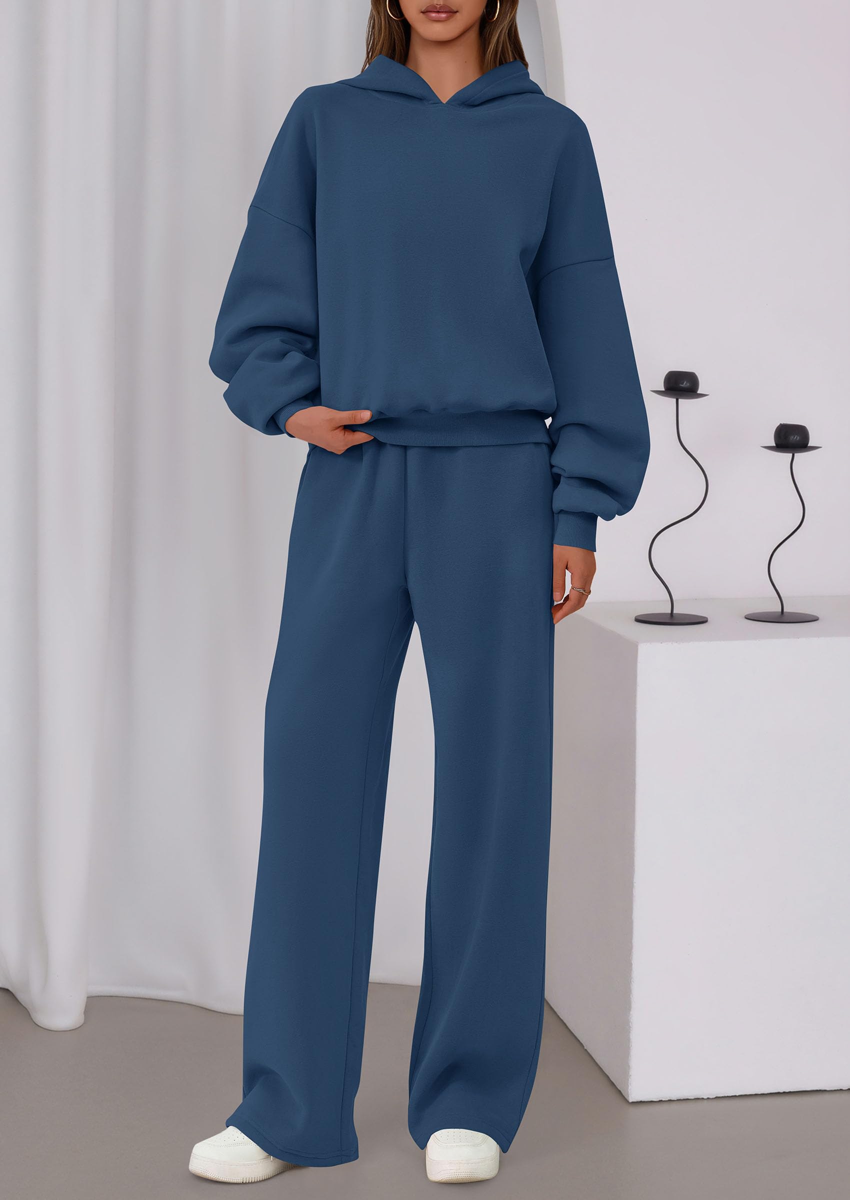 Osonn Womens Sweatsuits 2 Piece Set Casual Winter Long Sleeve Hoodie Loose Wide Leg Sweatpants Fall Tracksuit